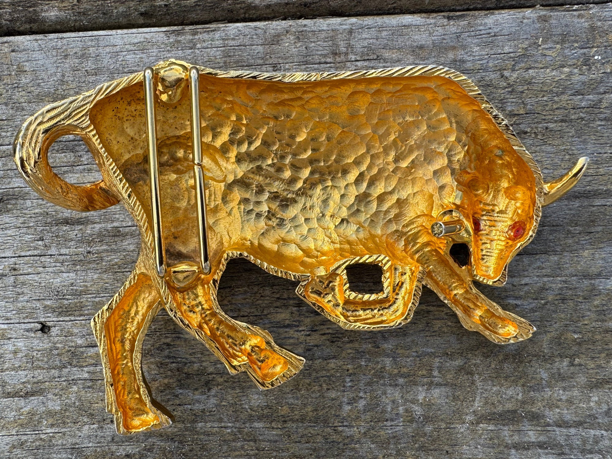 80s Huge Gold Bull Belt Buckle