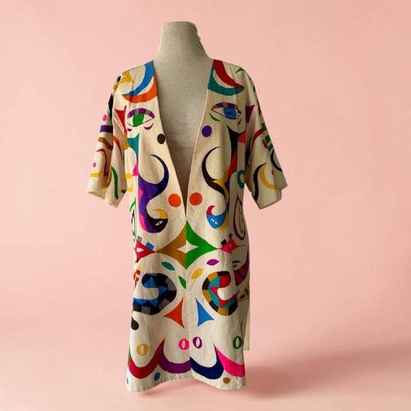80s Mexican Hand-Painted Otomi Style Jacket - Blackwork Vintage