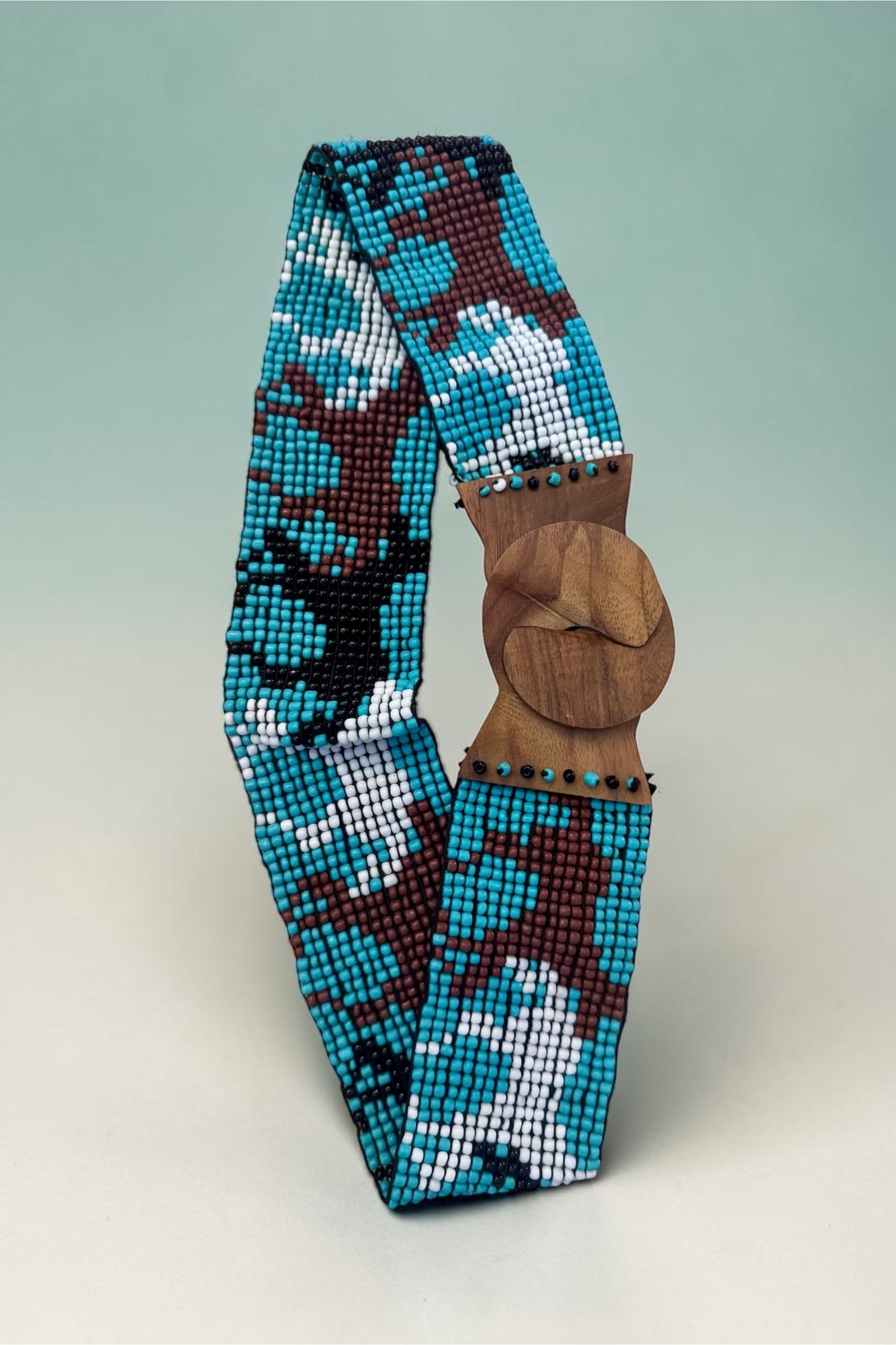 90s Seed Bead Horses Belt Western Stretch Waist OS Wood Clasp