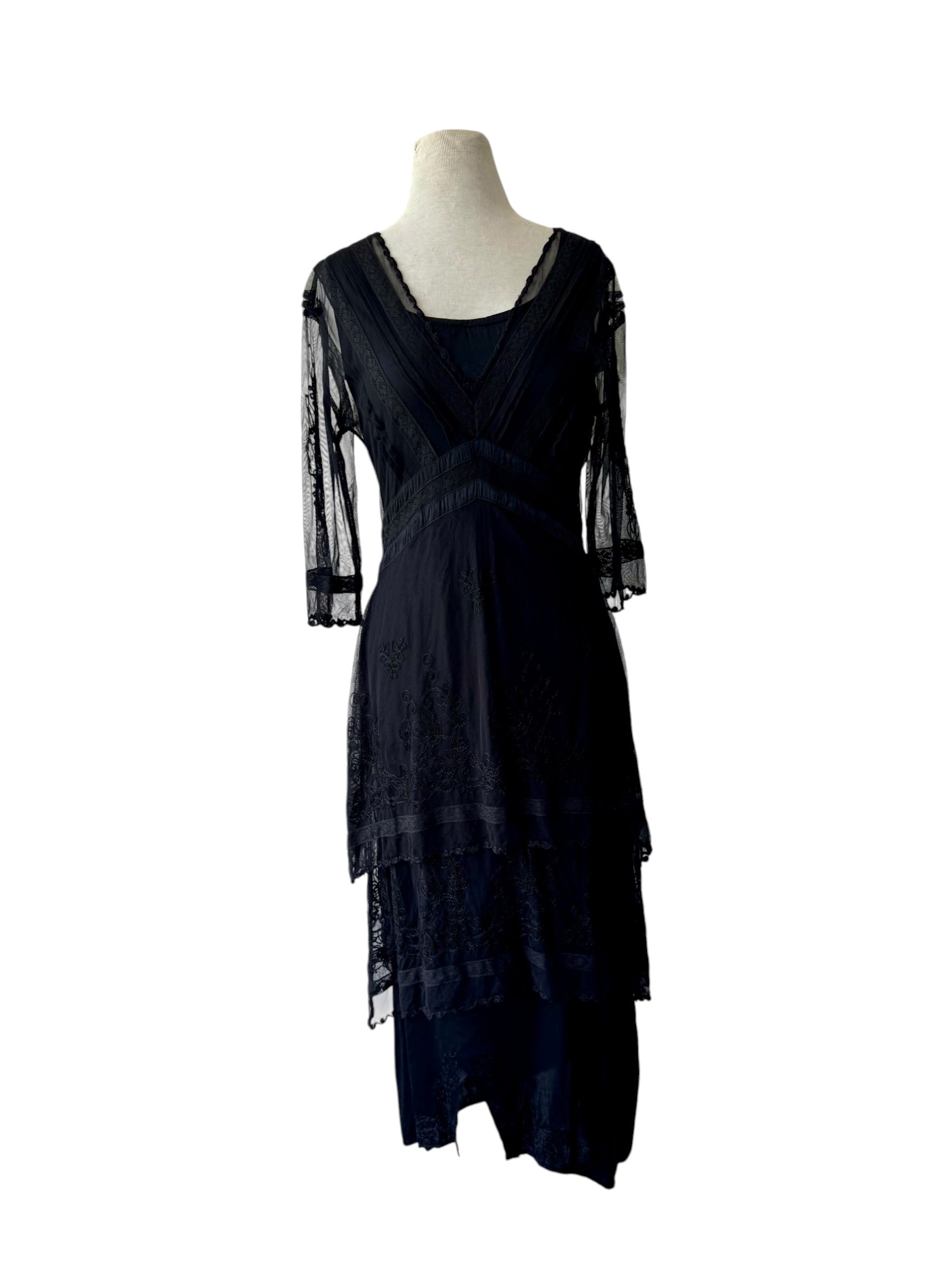 90s Nataya Black Embroidered Mesh Dress
