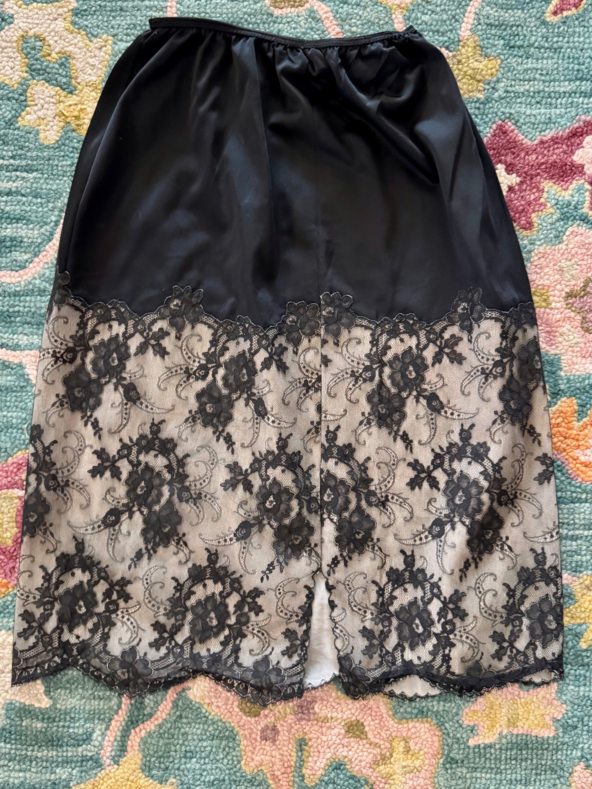 60s Saks Embroidered Lace Black Half Slip