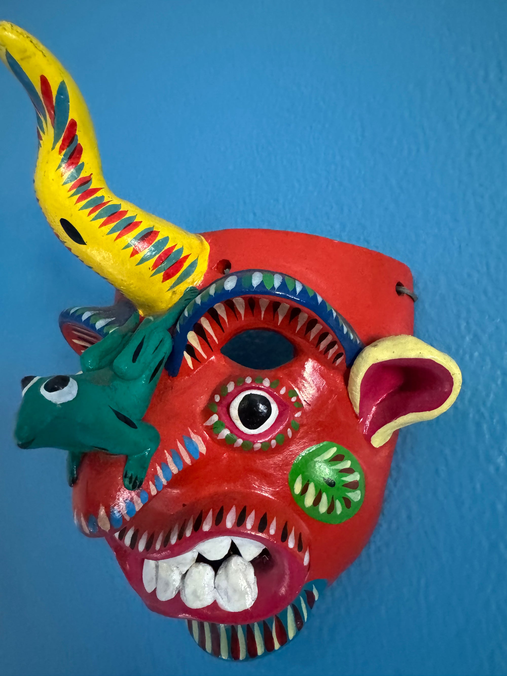 VTG Mexican Folk Art Pottery Mask Diablo Devil Figure Ocumicho