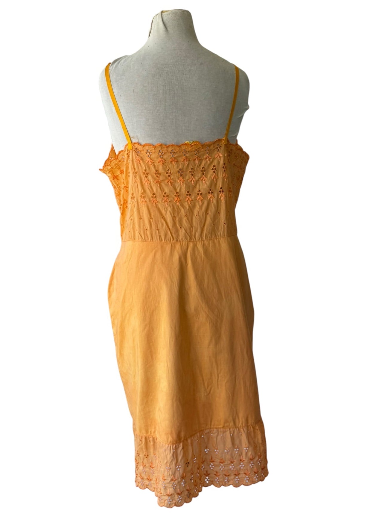 70s Orange Eyelet Lace Full Slip Sunrise Hand Dyed