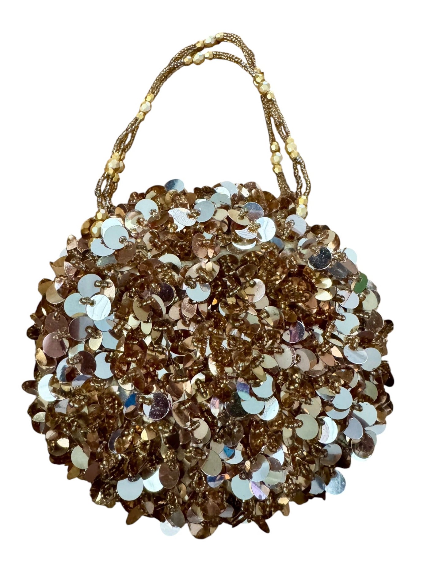 90s Bijoux Terner Gold Beaded Sequin Round Evening Bag Clutch