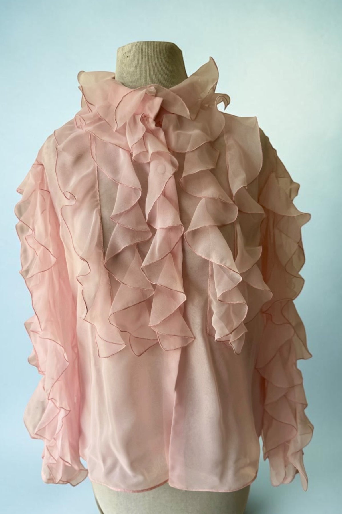 80s Gilberts For Tally Sheer Pink Ruffled Blouse Whimsical Chiffon