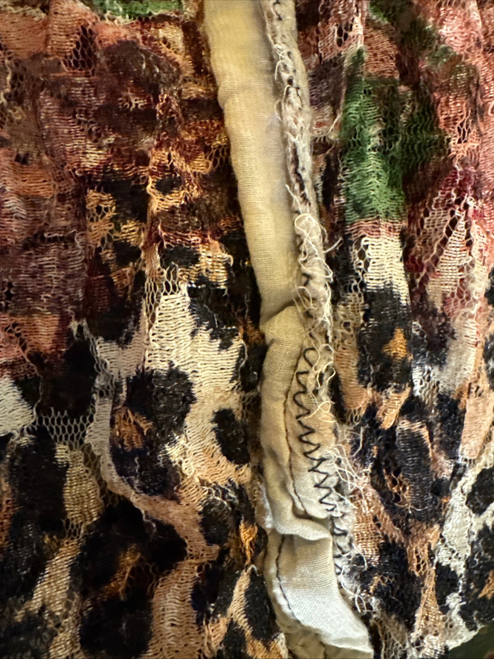 90s LOLA P Leopard Floral Lace Sheer Maxi Dress Y2k