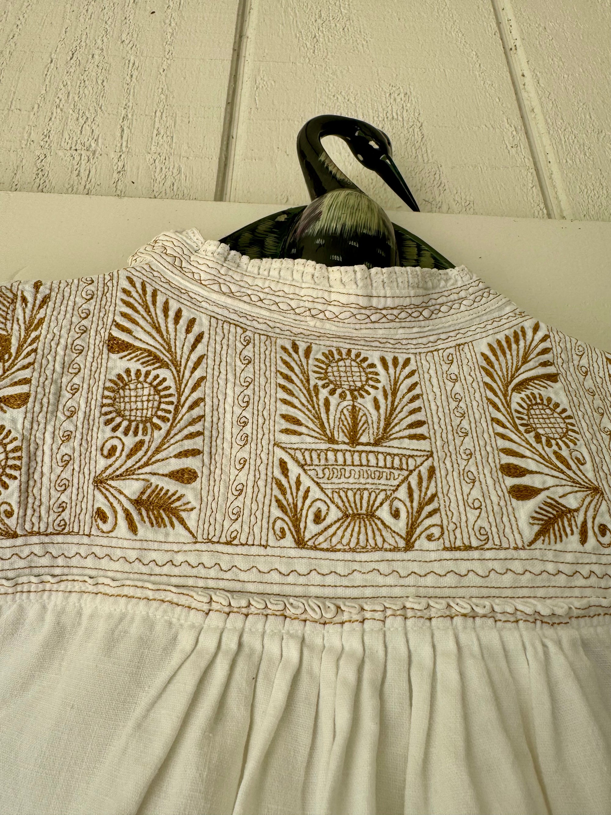 60s Handmade Embroidered White Tunic Peasant Top