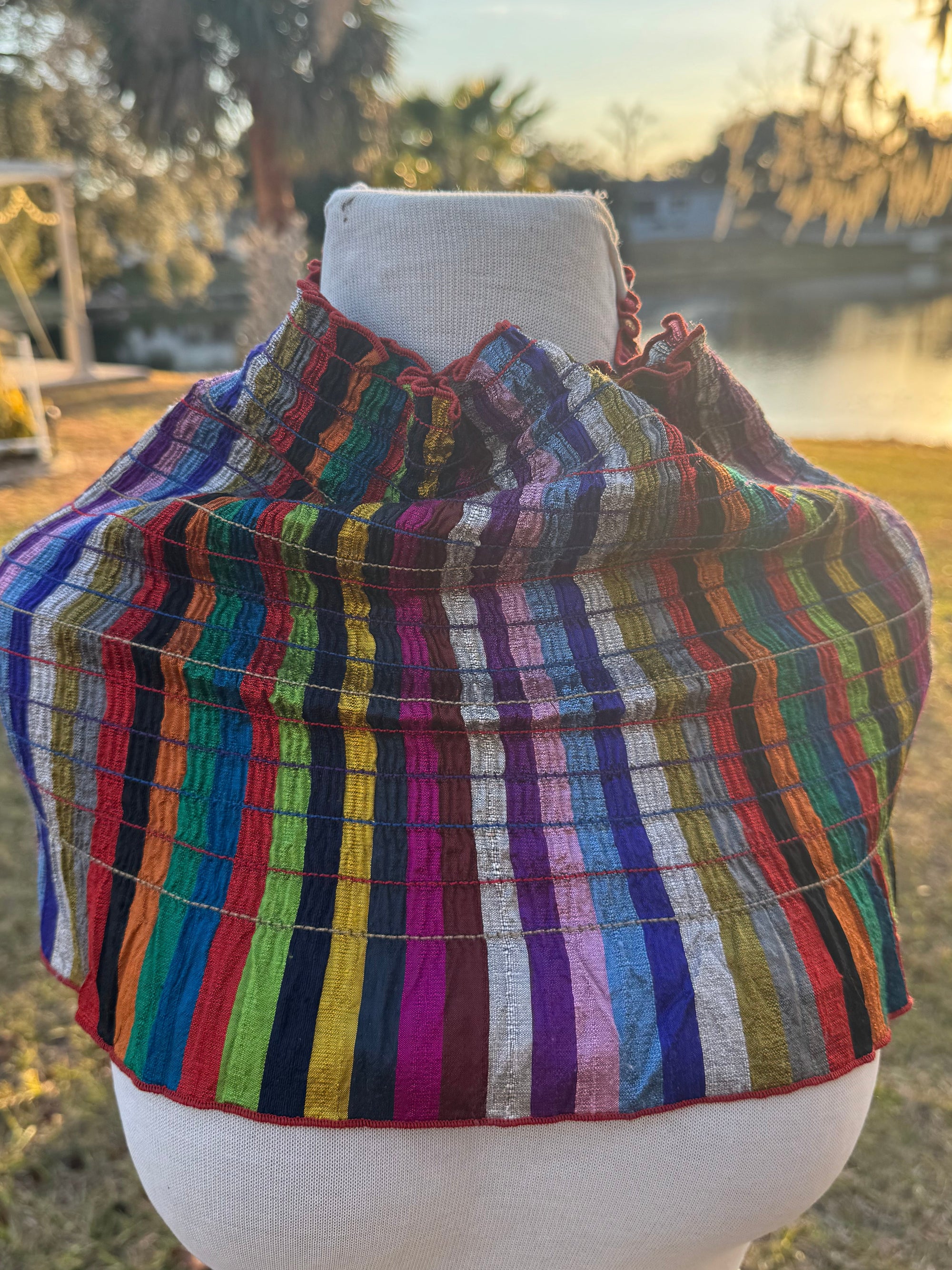 70s Ray Strauss Raw Silk Rainbow Stripe Tube Top