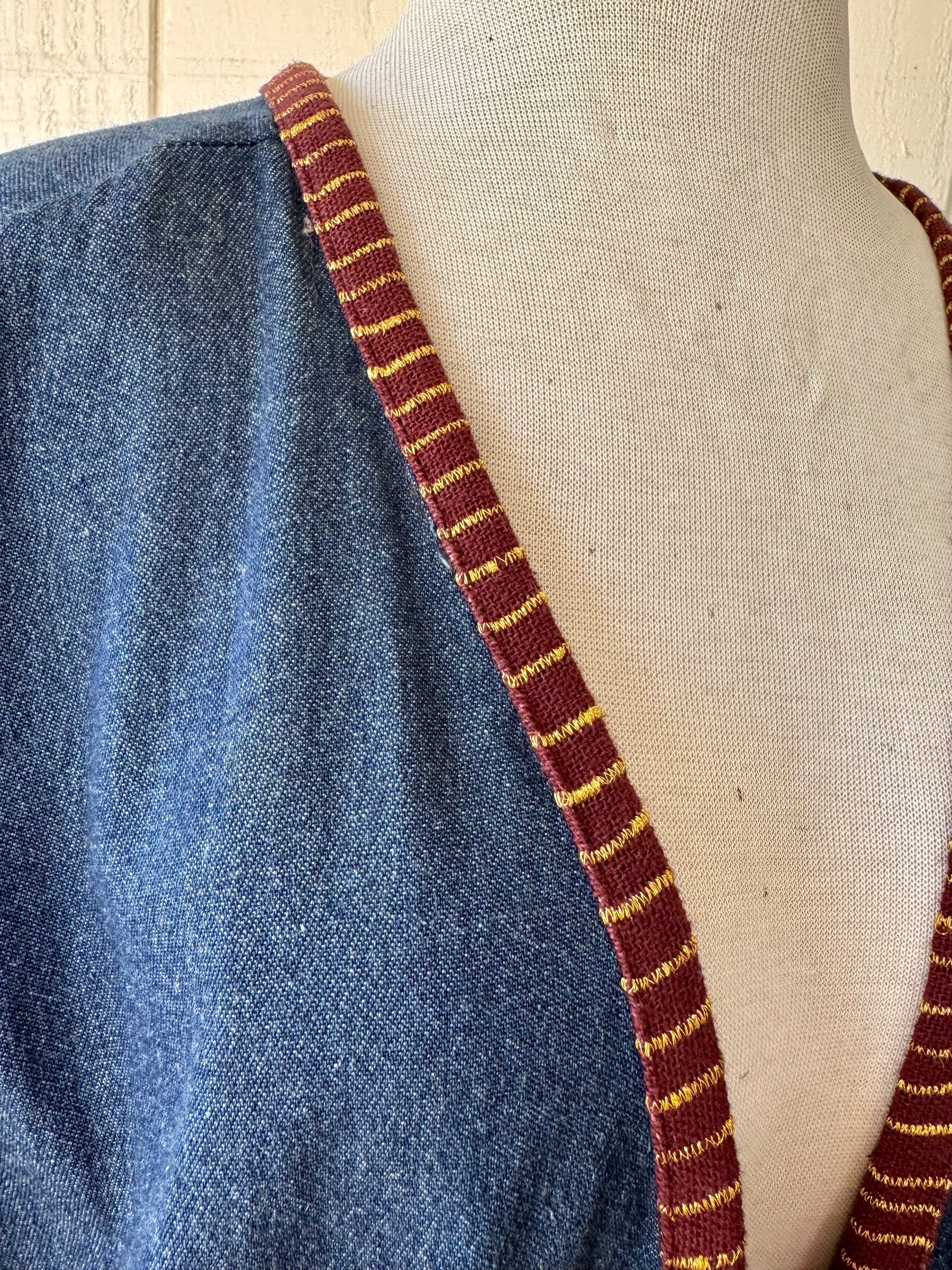 90s Molato Patchwork Denim Beaded Duster African Art Cowrie
