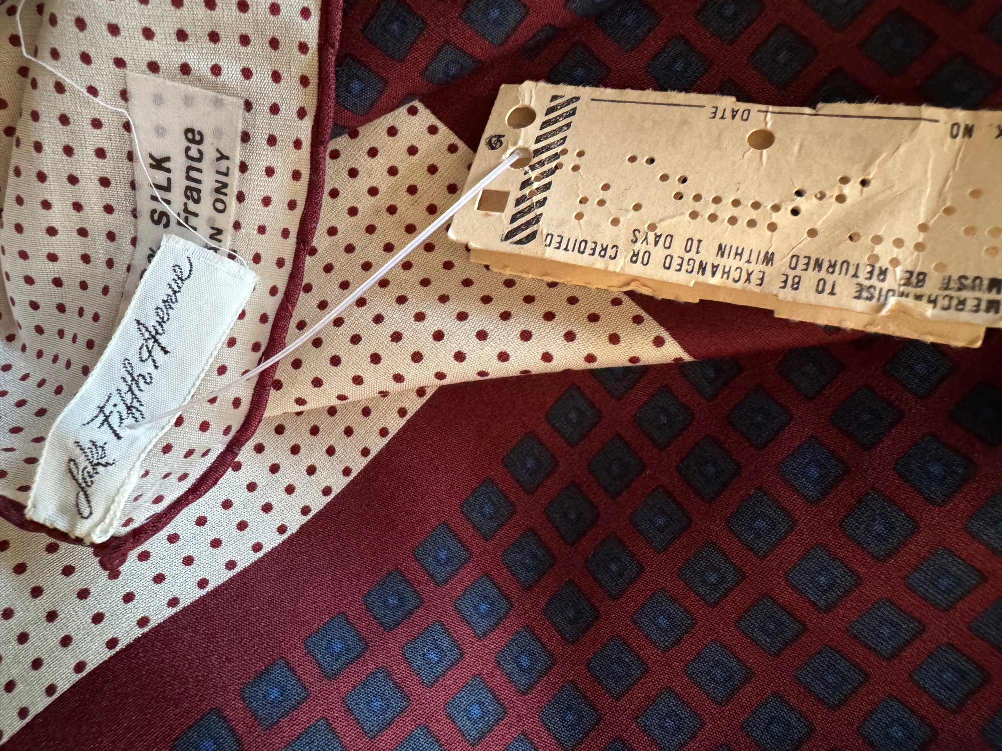 80s YSL Red Print Silk Scarf Logo Deadstock 27” Yves Saint Laurent