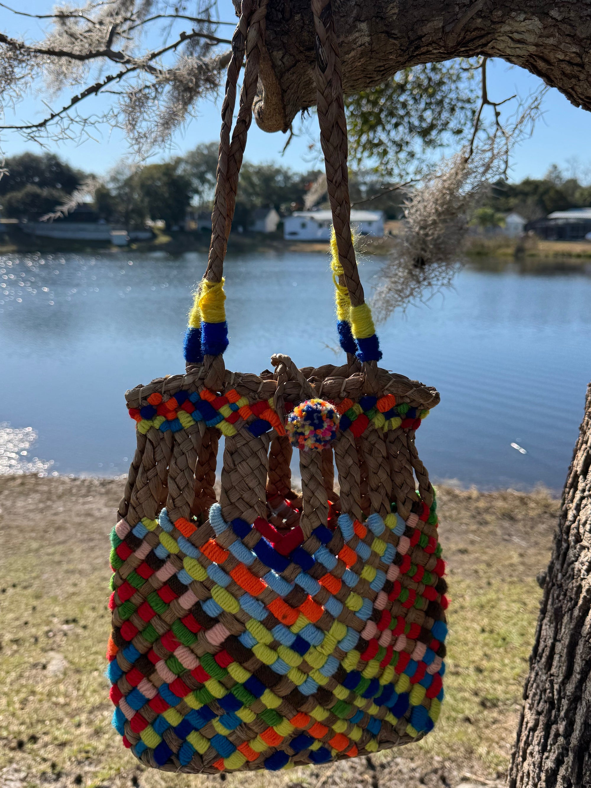 70s Chindi Colorful Jute Beach Tote