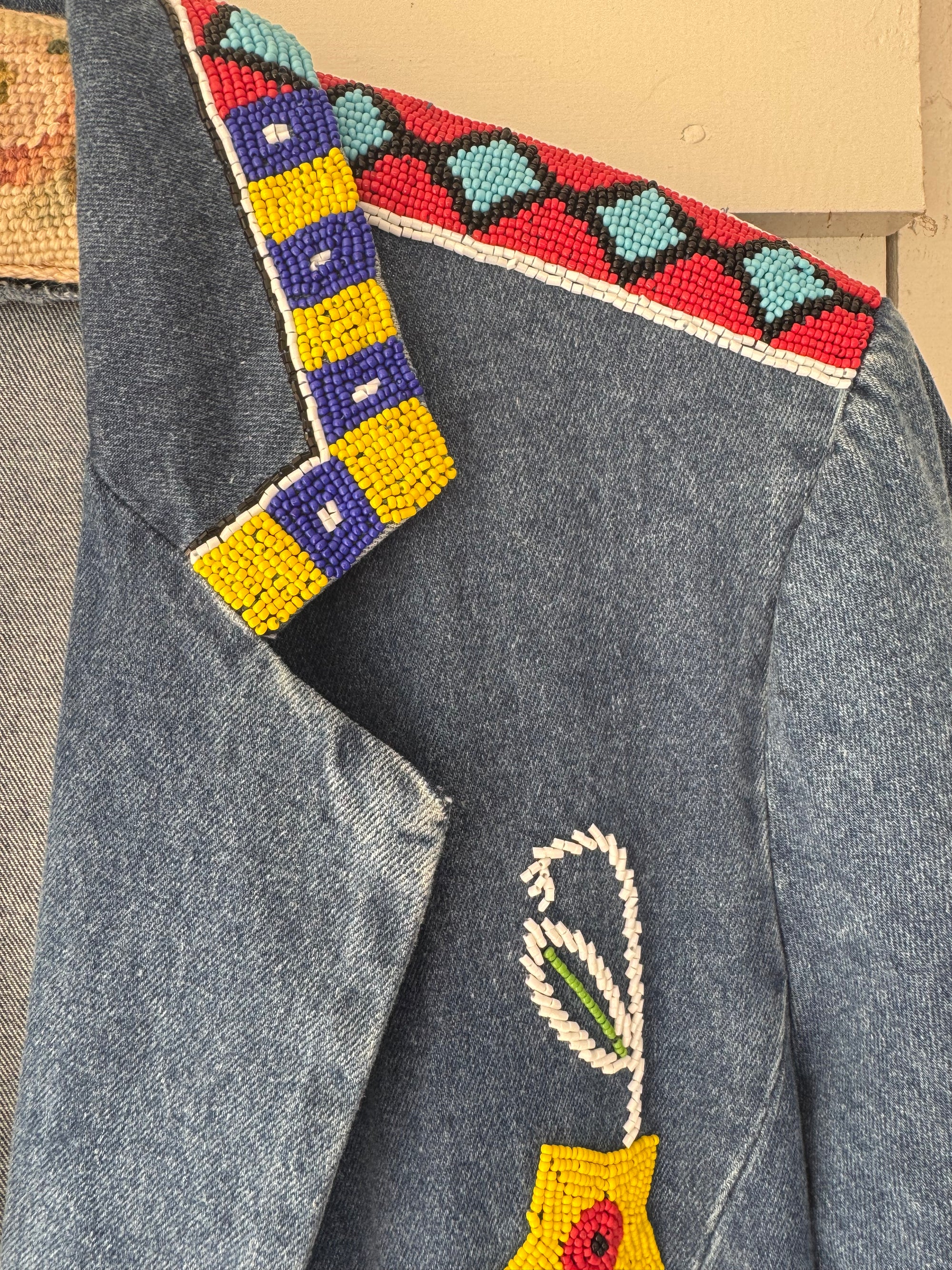 90s Ivana Floral Beaded Denim Jacket Blazer