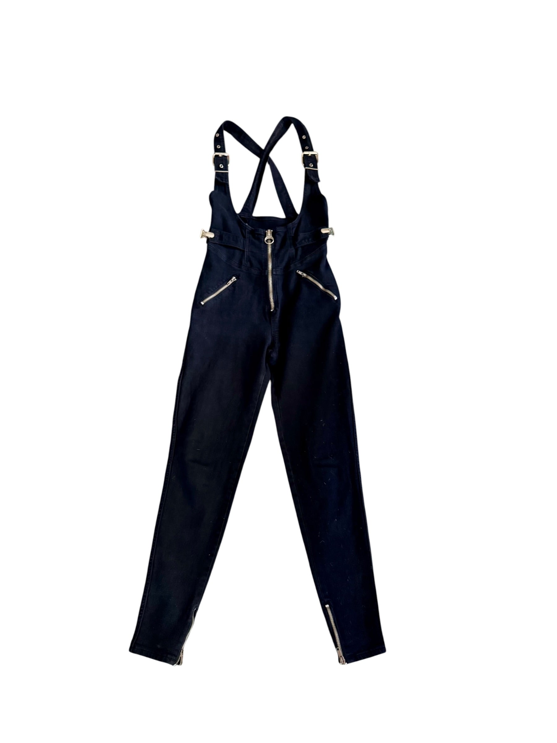 90s Parasuco Black Denim Skinny Overalls Jumpsuit Y2k