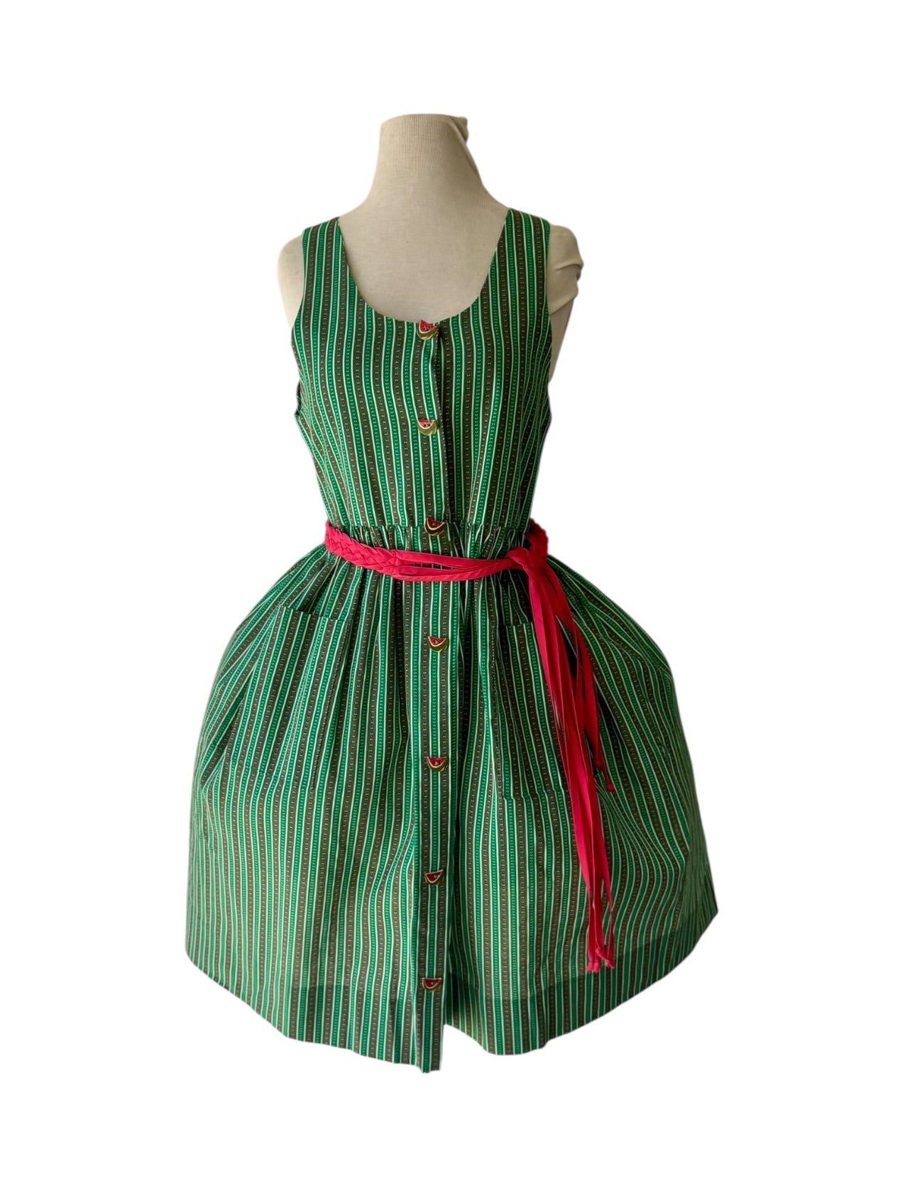 80s Hearts Watermelon Green Stripe Jumper Dress