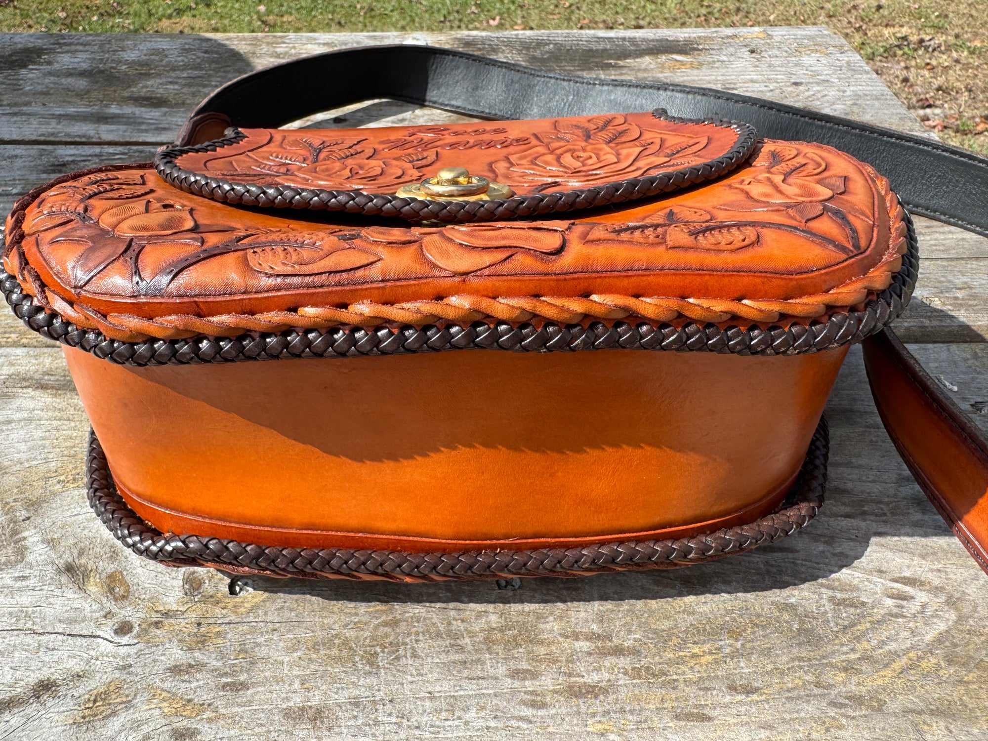 70s Hand Tooled Leather Bag Floral Satchel