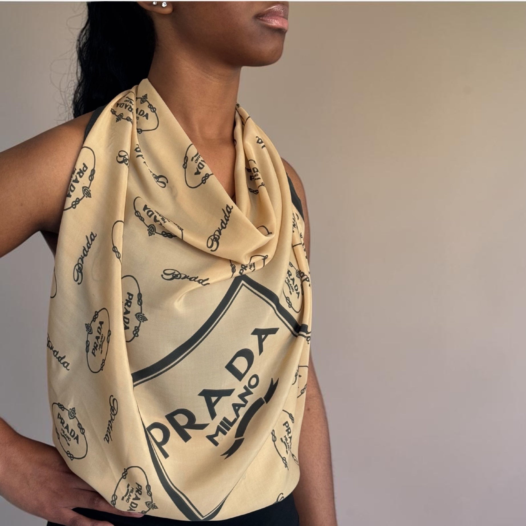 80s Prada Milano Silk Logo Scarf 33” Sheer *As Is*