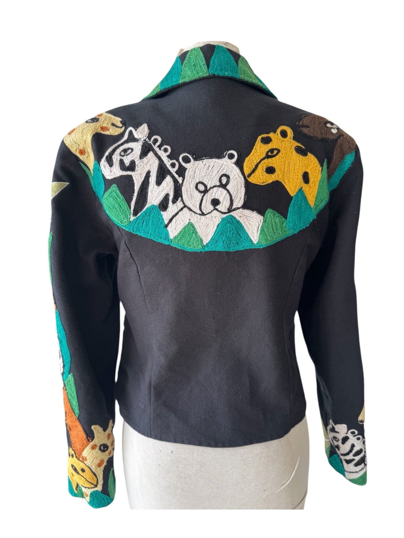90s Anage Embroidered Safari Animals Cotton Jacket