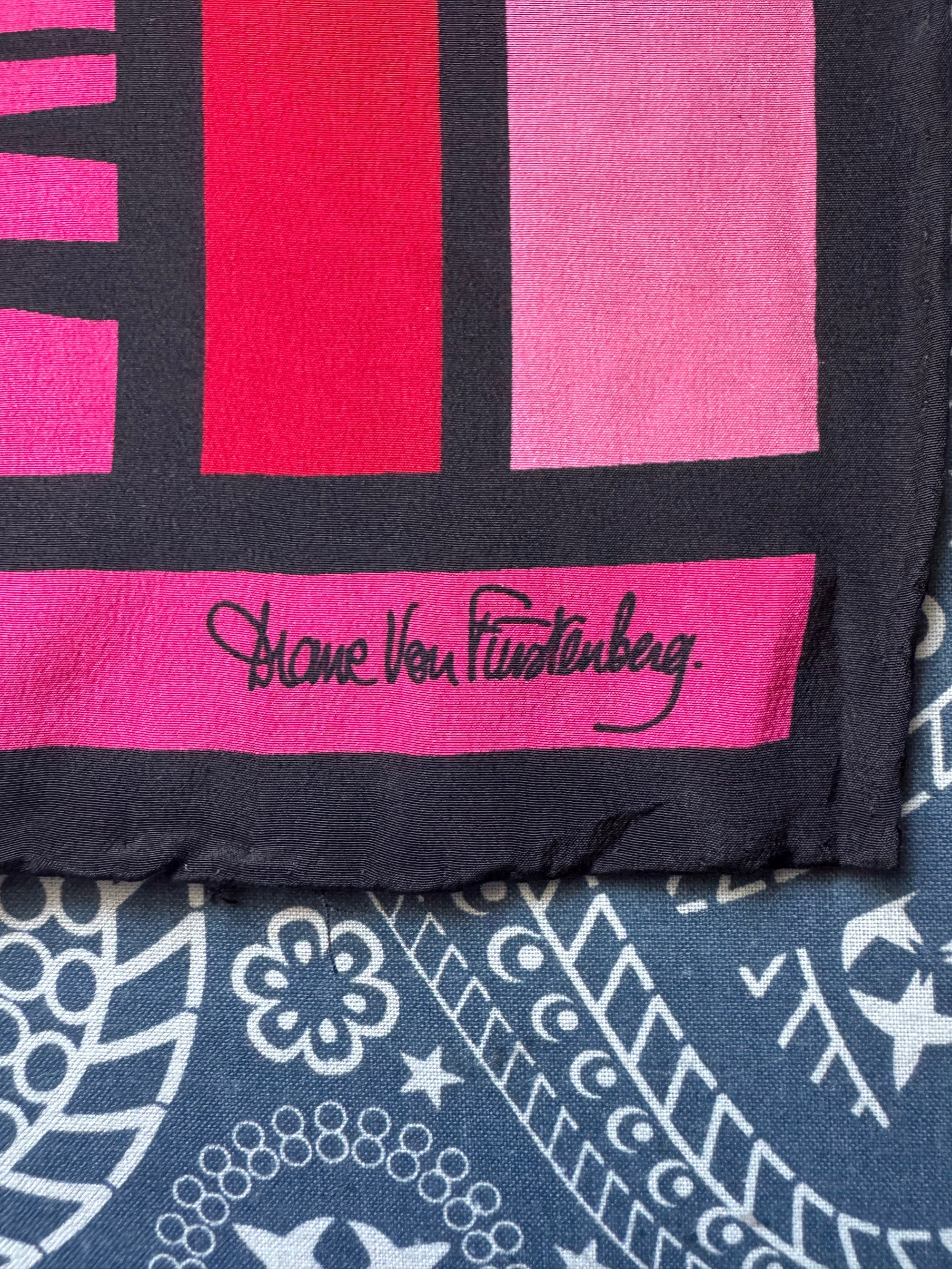 90s Diane Von Furstenberg Silk Scarf Red Black Abstract