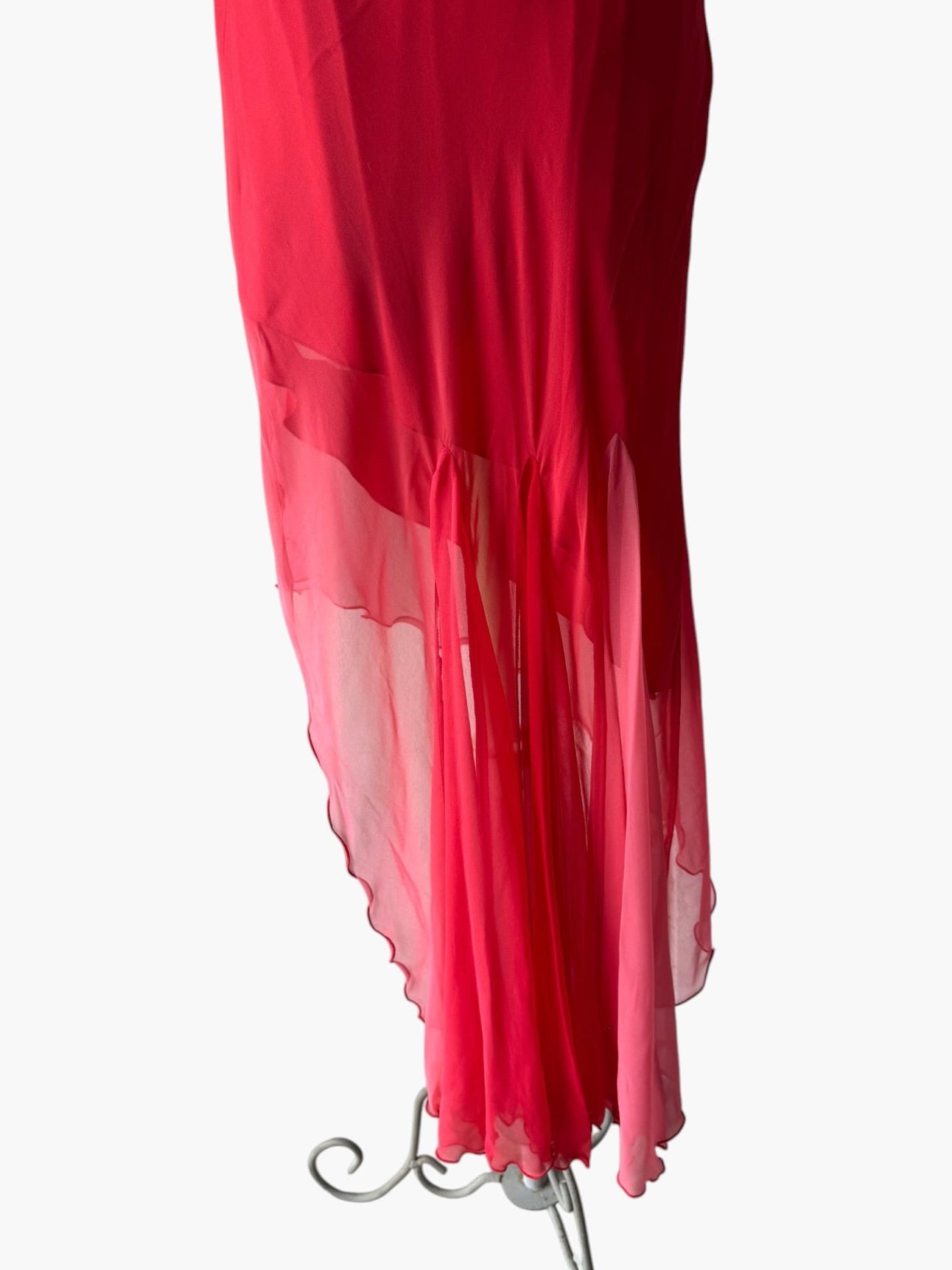 Y2K Cache Red Ombré Cowl Silk Asymmetrical Beaded Dress Sz 6 Whimsy 90s