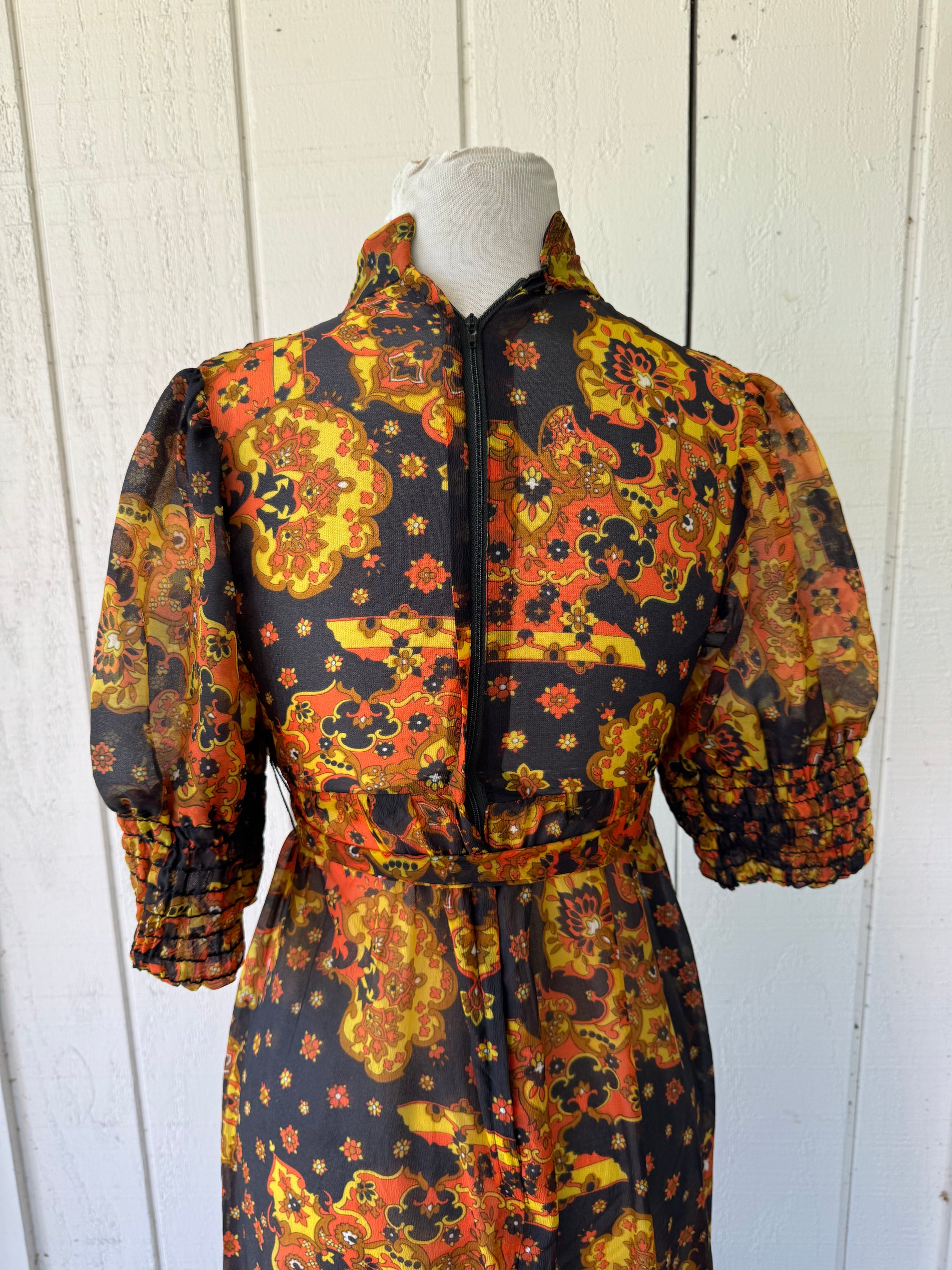 70s Pantel Colorful Floral Paisley Maxi Dress
