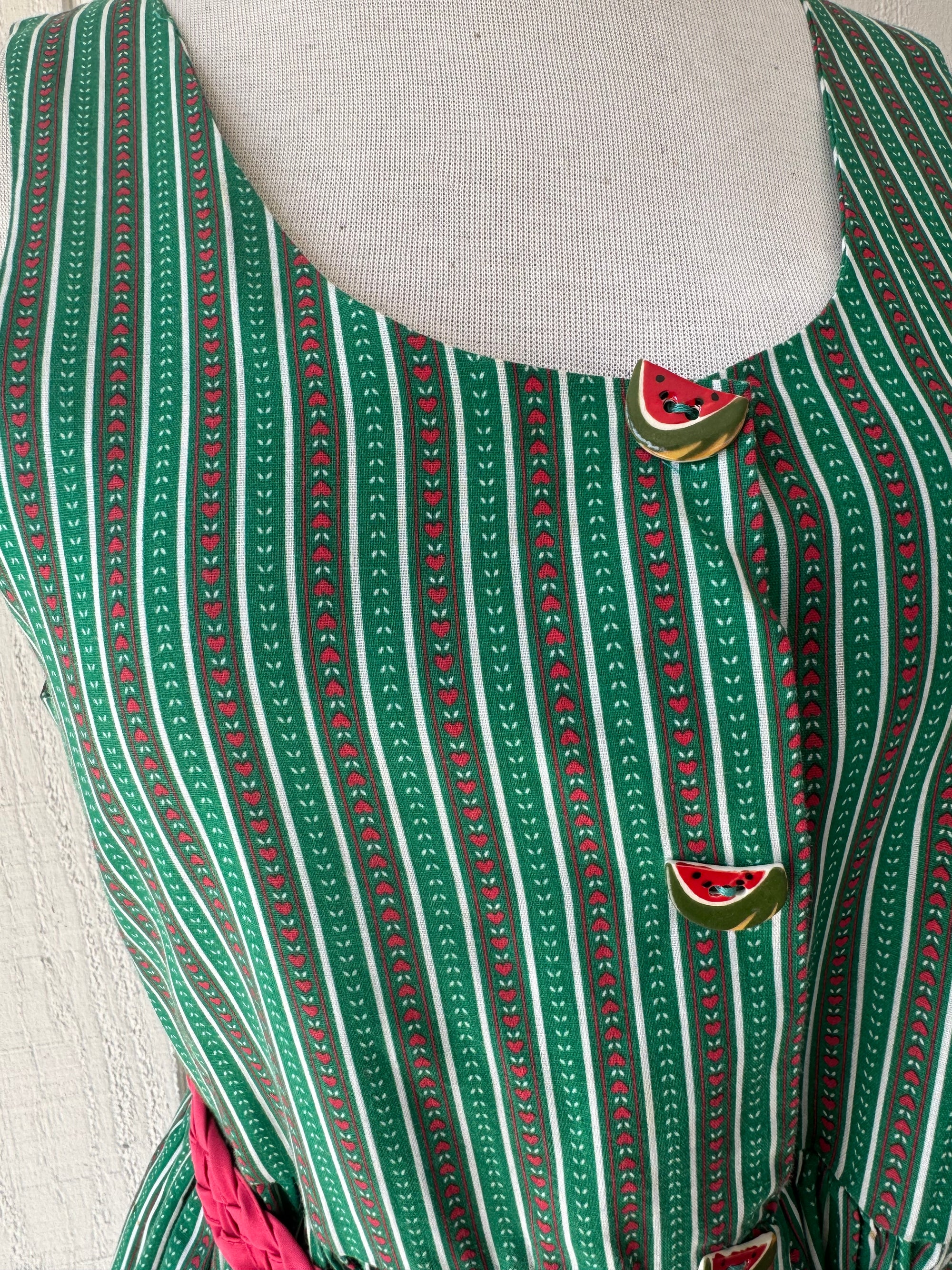 80s Hearts Watermelon Green Stripe Jumper Dress