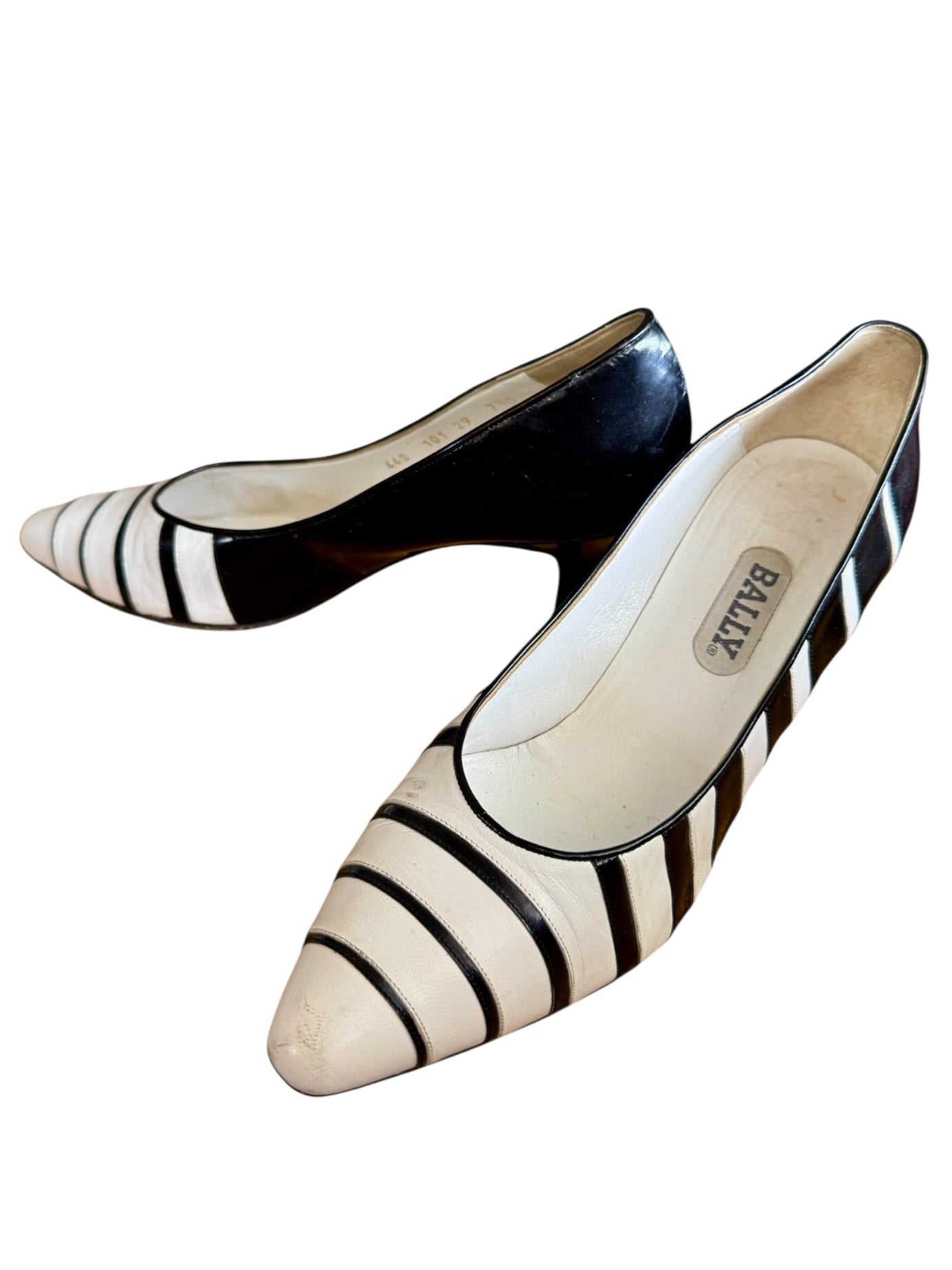 90s BALLY Black & White Stripe Italian Leather Pumps