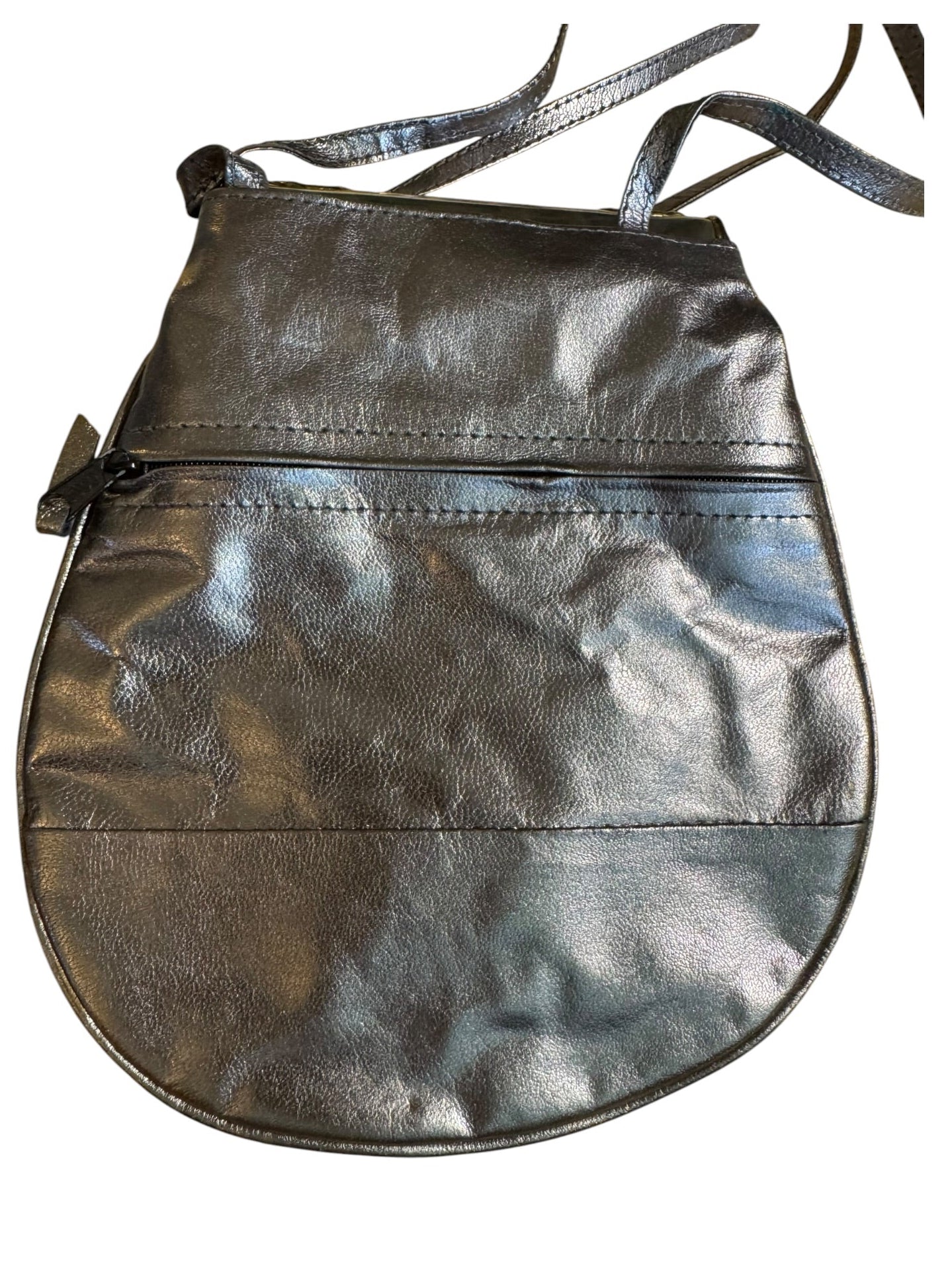 70s Brutalist Sculptural Brass Fish Pewter Gemstone Leather Crossbody Bag