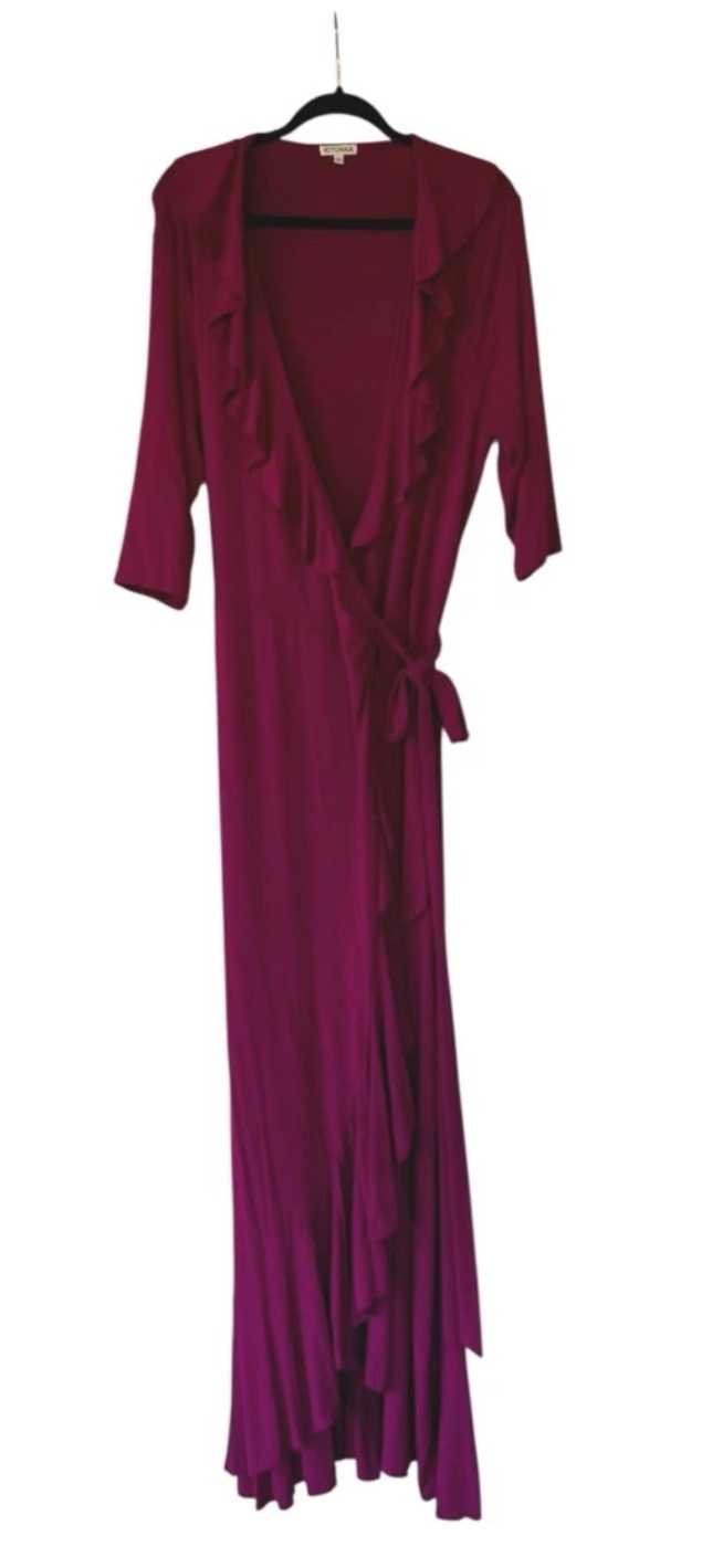 Kiyonna Maritime Whimsy Magenta Purple Wrap Maxi Dress 1X Knit