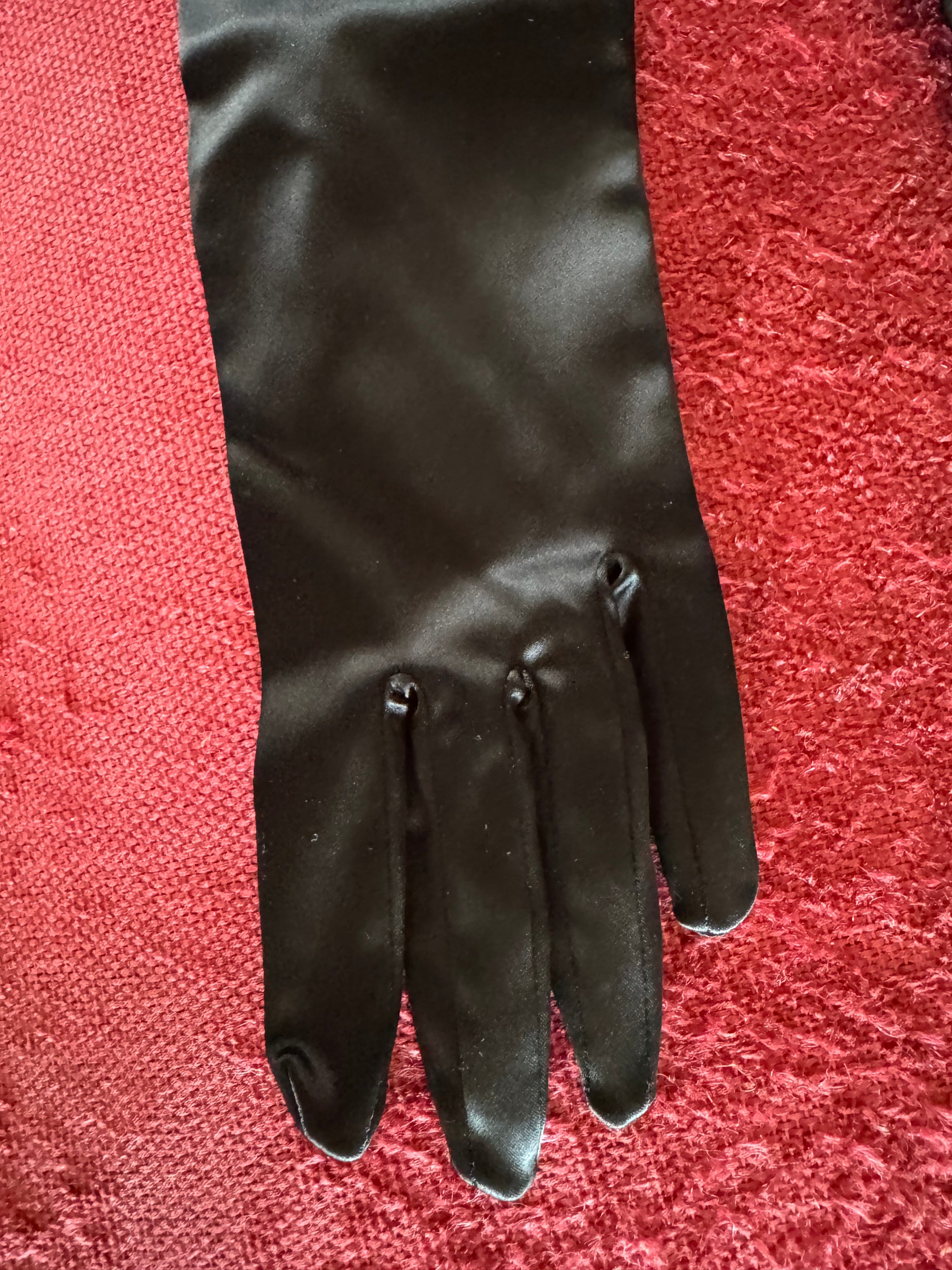 90s St John Black Satin Opera Length Gloves Rhinestones Sz 7 Formal NWT