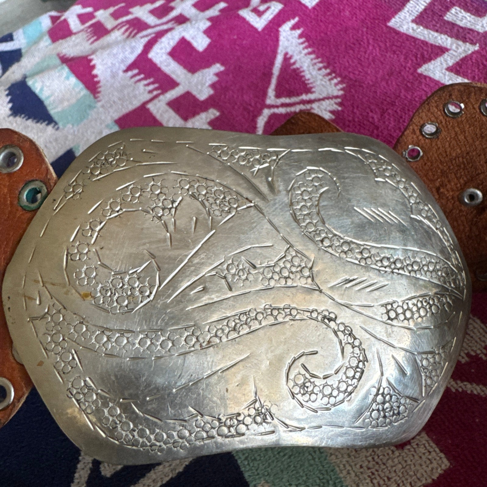 70s Handmade Concho Leather Silver Moroccan Belt Unisex