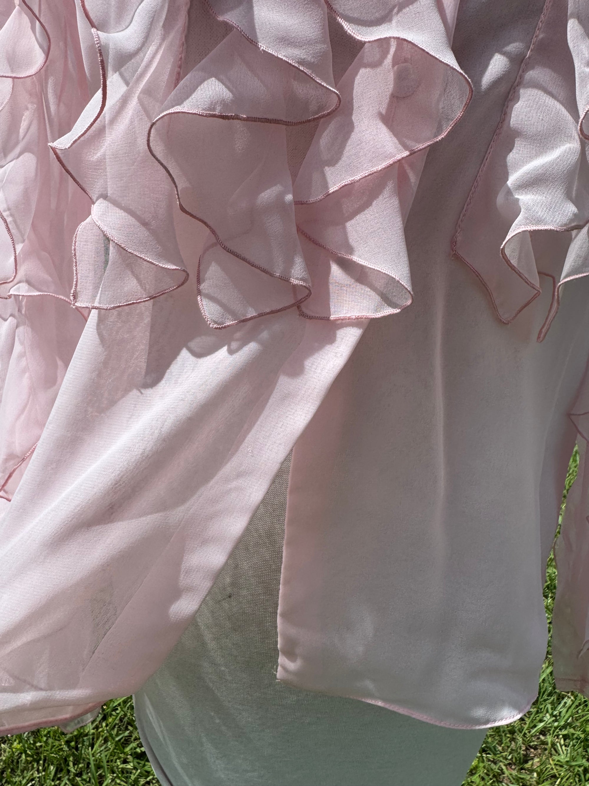 80s Gilberts For Tally Sheer Pink Ruffled Blouse Whimsical Chiffon