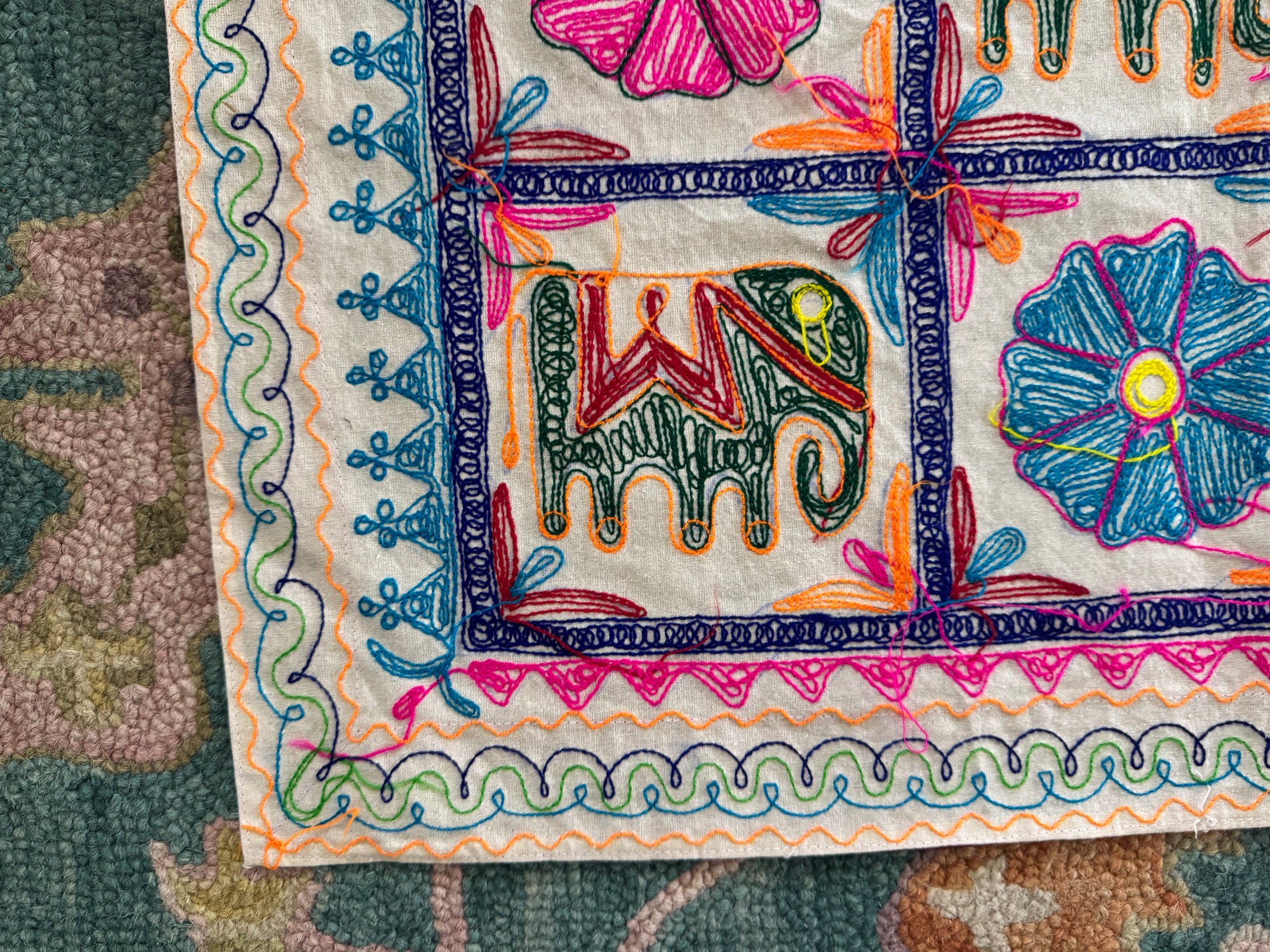 90s Hand Embroidered Mirror work Gujarati Textile Wall Art Banjara Table Runner