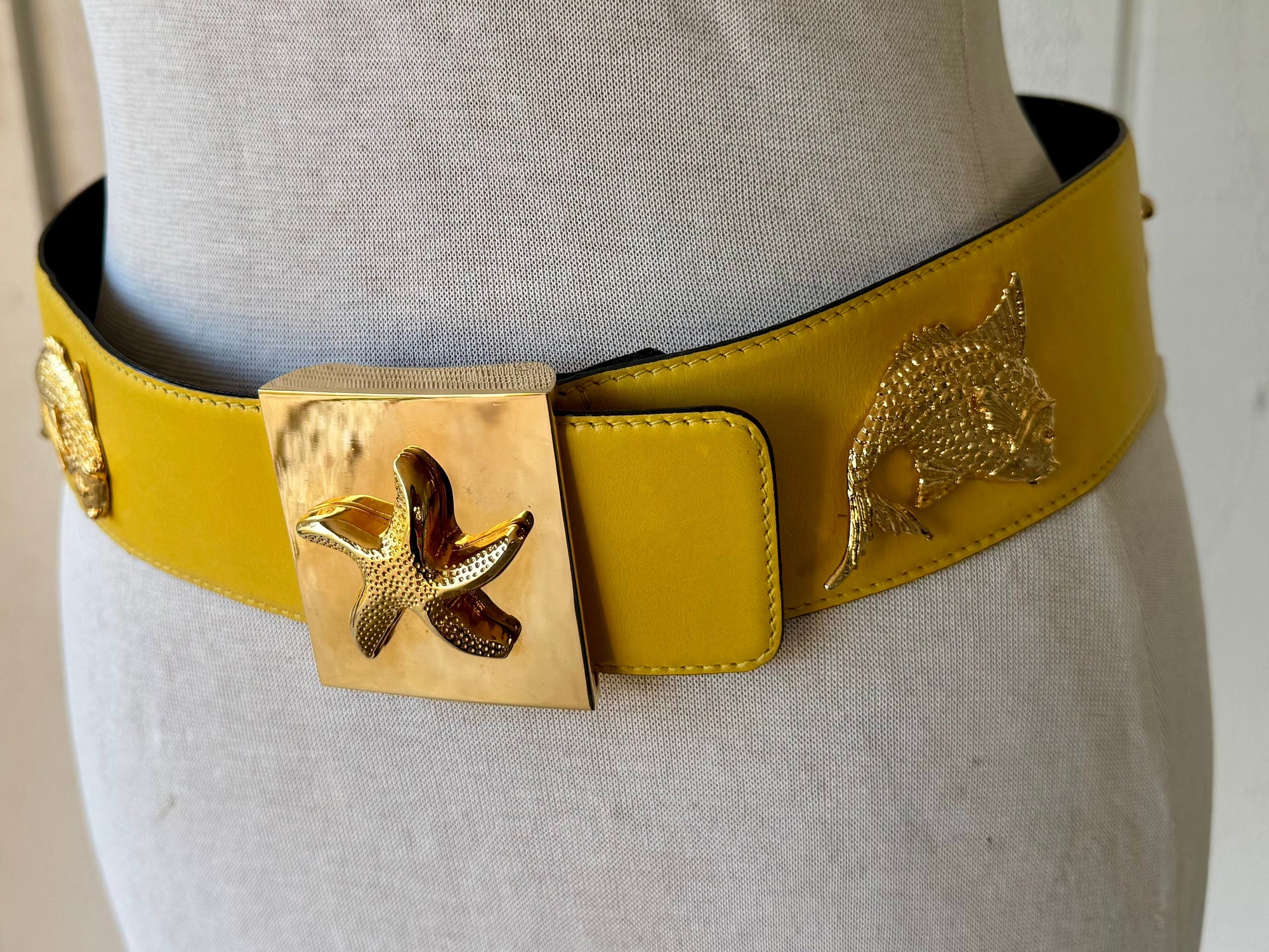 80s Escada Yellow Leather Sea Creature Belt