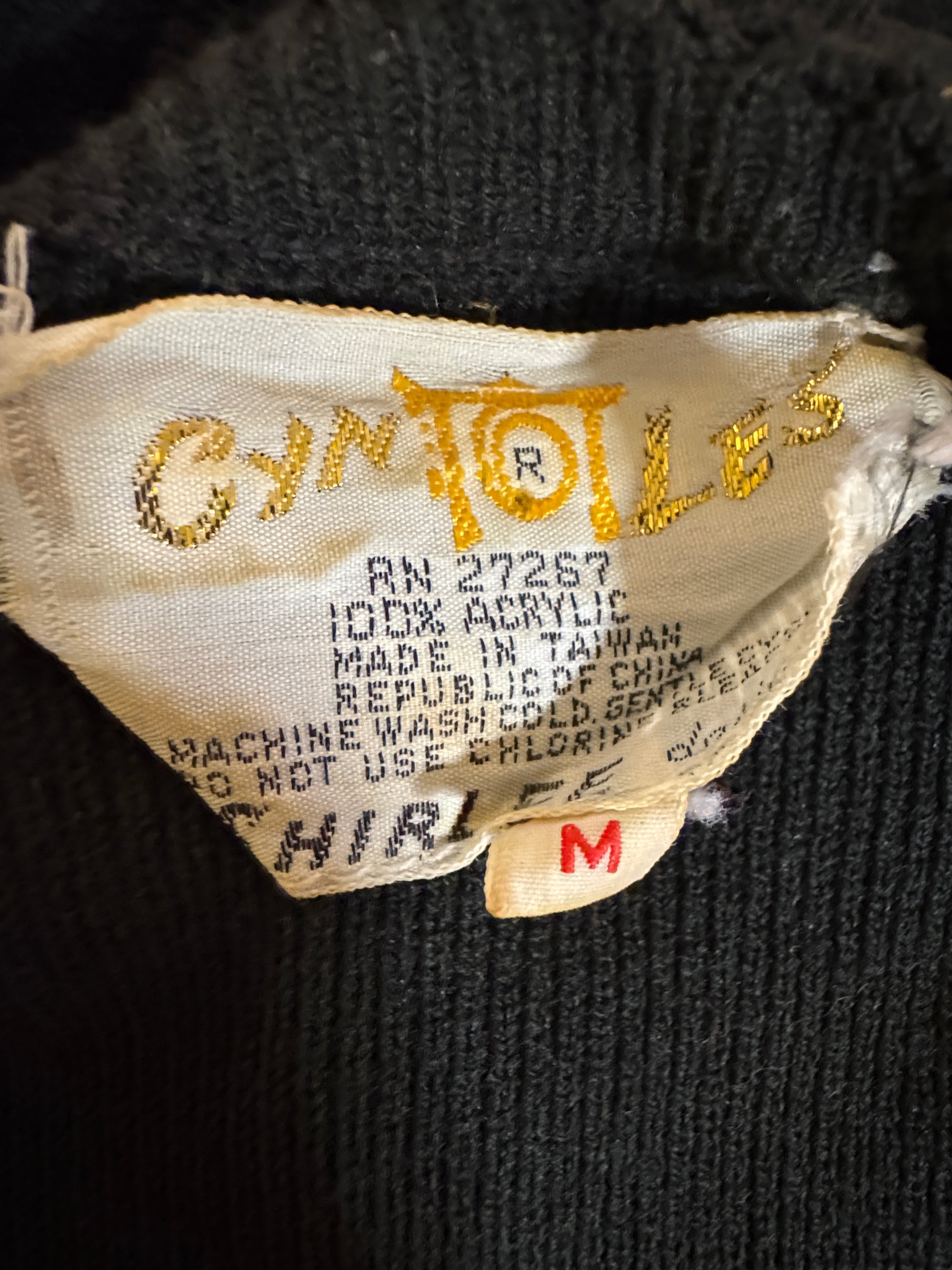 70s Cyn Les Black Turtle Dove Embroidered Peace Sweater