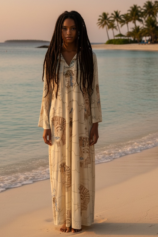 70s Egyptian print Kaftan Lounge Dress