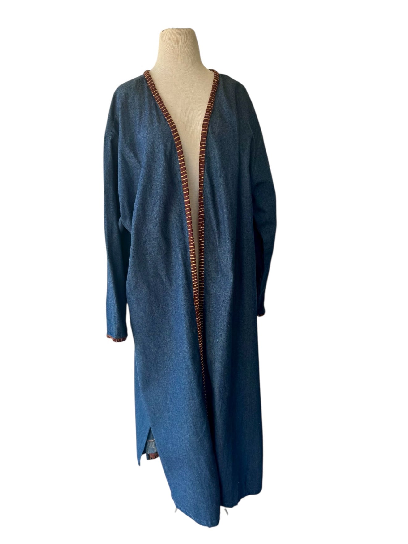 90s Molato Patchwork Denim Beaded Duster African Art Cowrie