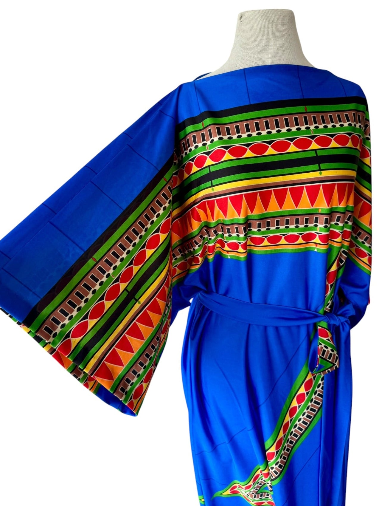 80s Malama Liberty House Blue Dashiki Hawaiian Caftan MuuMuu