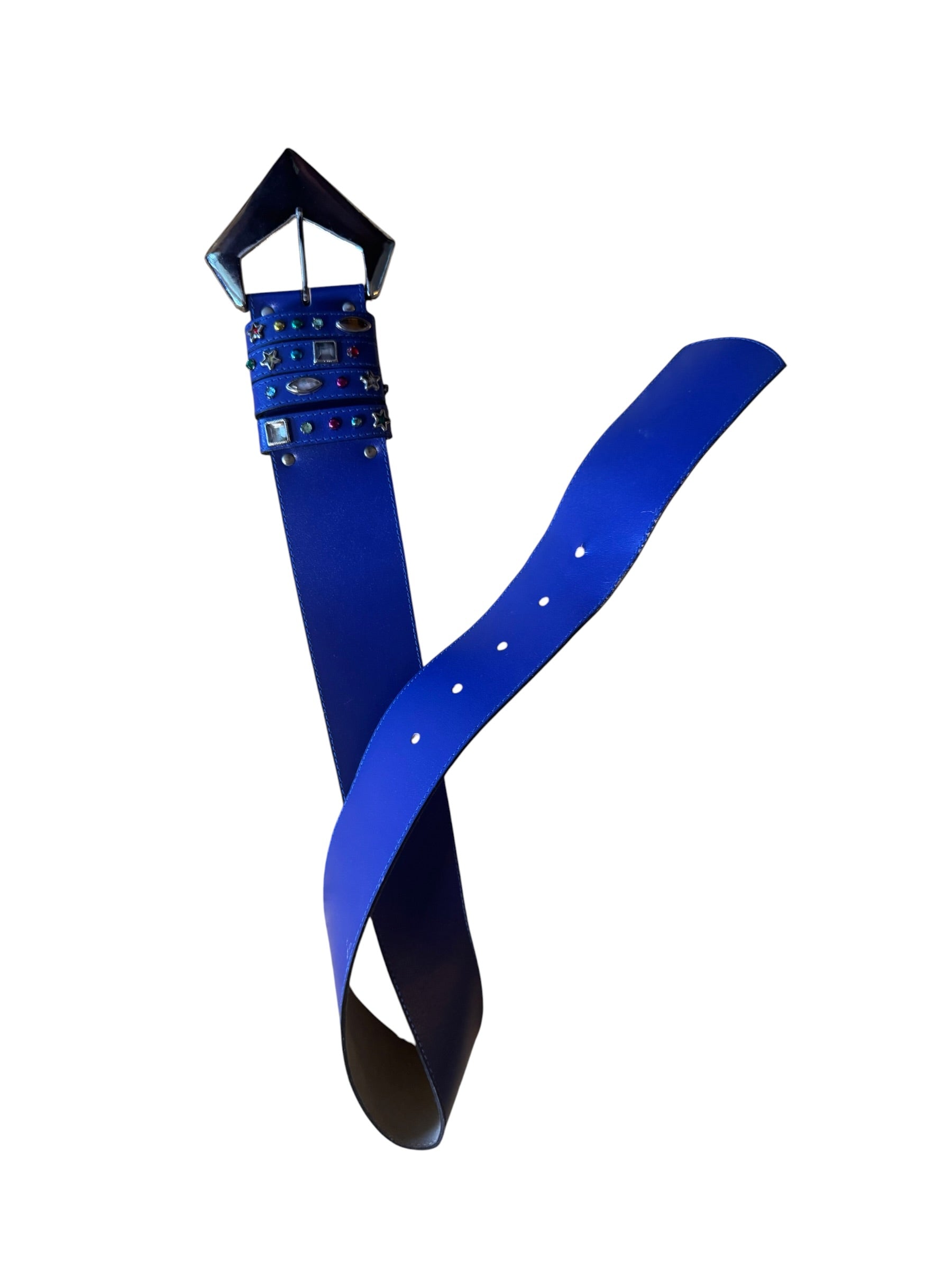 80s Periwinkle Leather Jeweled Statement Belt