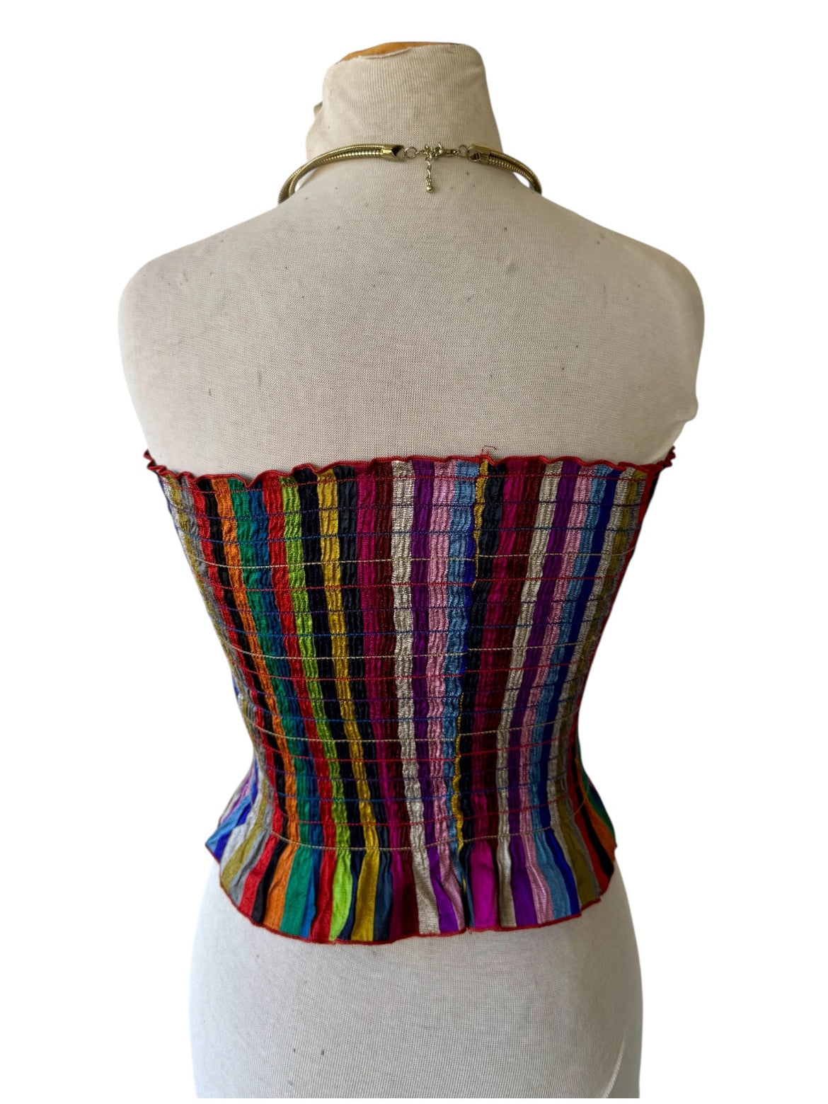 70s Ray Strauss Raw Silk Rainbow Stripe Tube Top