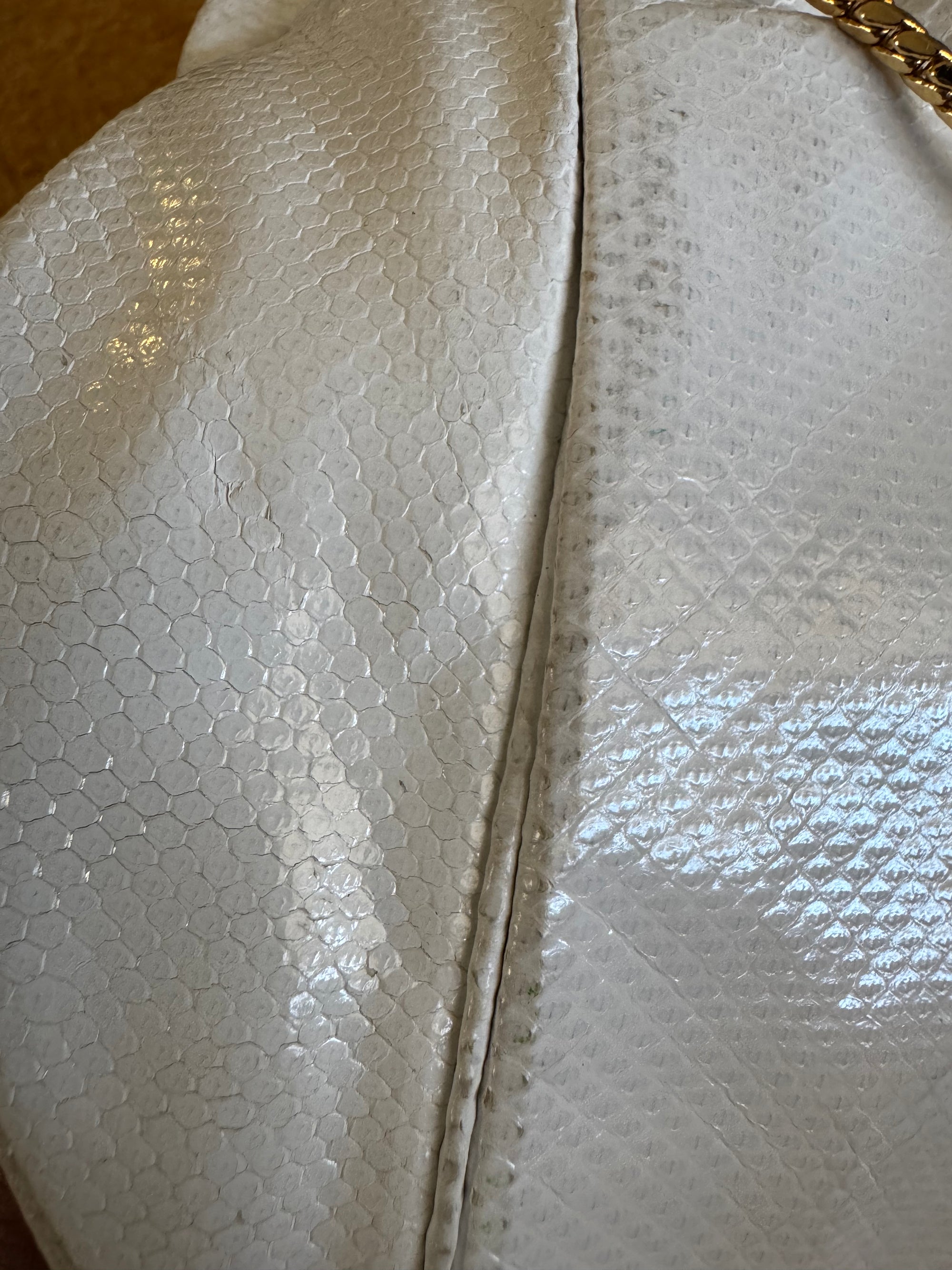 80s Judith Leiber White Lizard Karung Clutch Cabochon Shoulder Bag *As Is