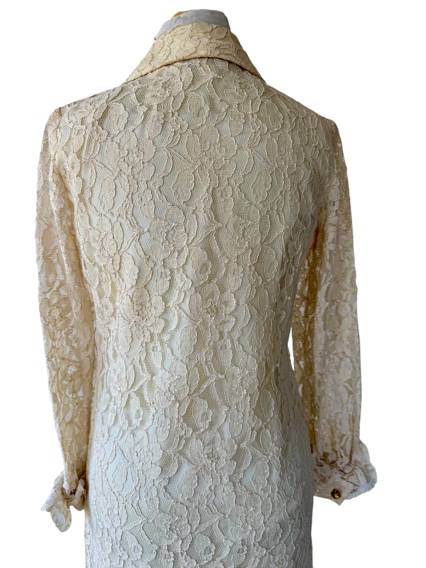 60s Samuel Grossman Ivory Lace Ruffle Maxi Shirt Dress