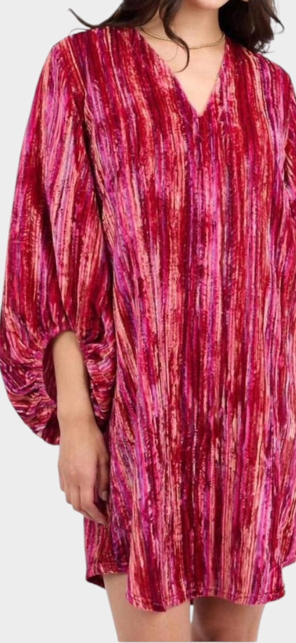 Uncle Frank Raspberry Velvet Striped Tunic Dress