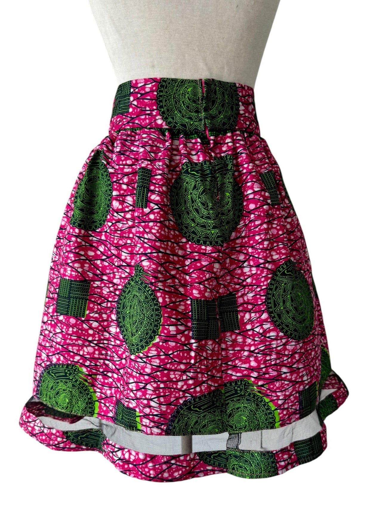 Ankara Wax Print Pink Green Pleated Midi Skirt African