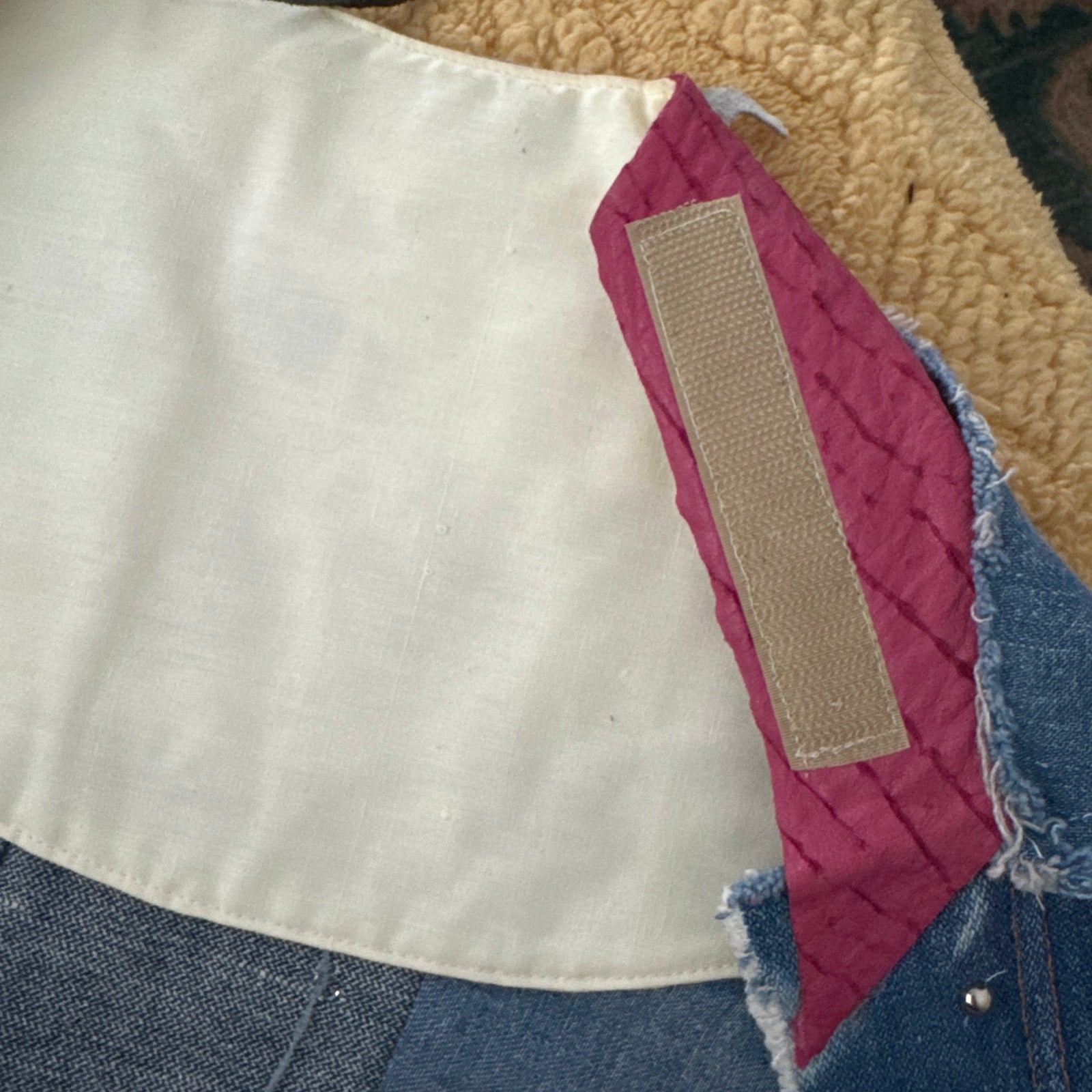 90s Patchwork Denim Poncho Handmade Studs Leather Art Wear