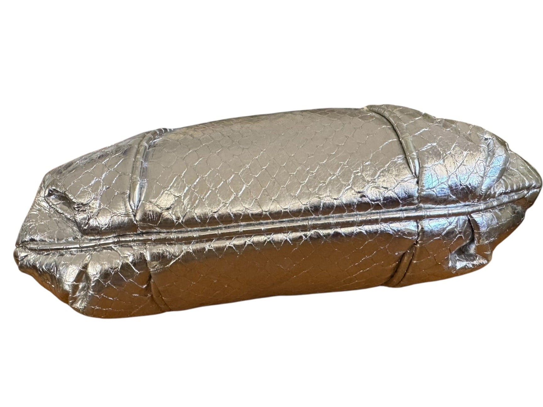 80s Bellini Collection Silver Metallic Lizard Rhinestone Clutch Bag