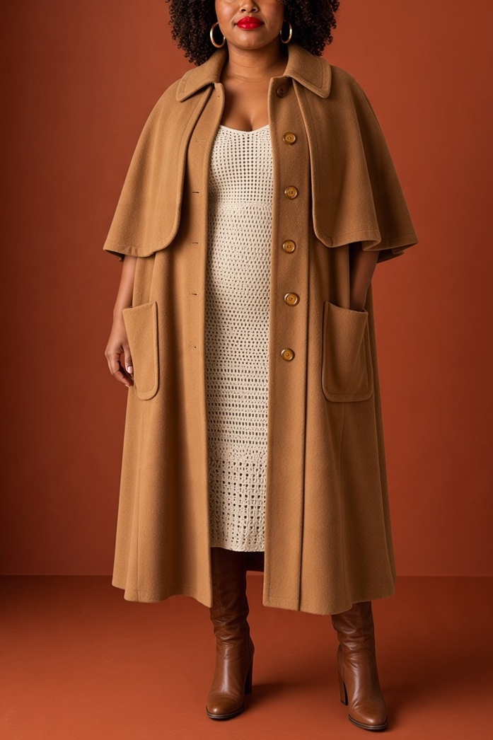 60s Camel Hair Wool Blend Cape Coat