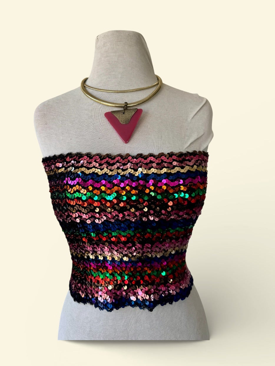 70s Rainbow Stripe Sequin Tube Top