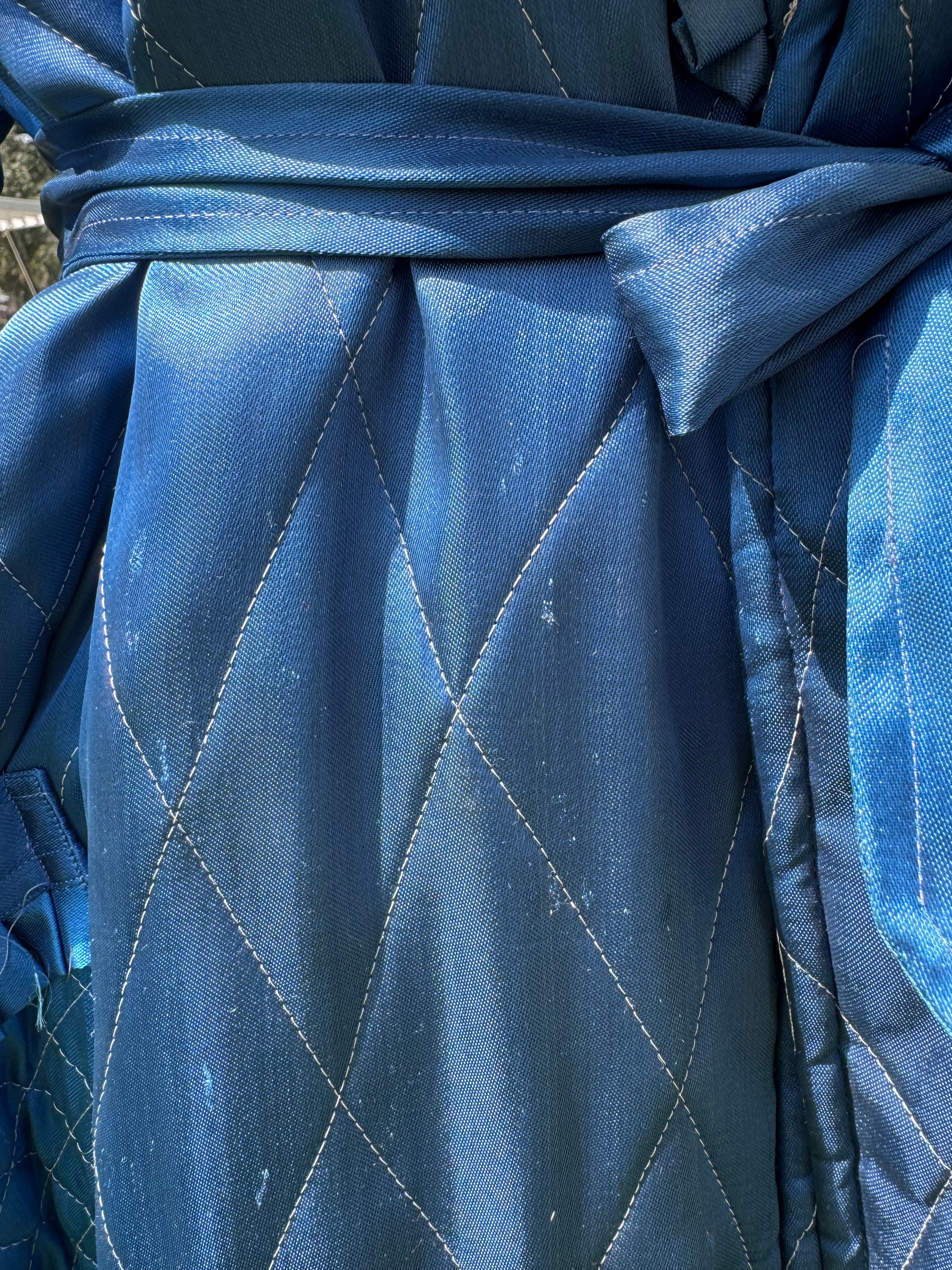 50s Silk Floral Hand Embroidered Quilted Robe Royal Blue Kimono