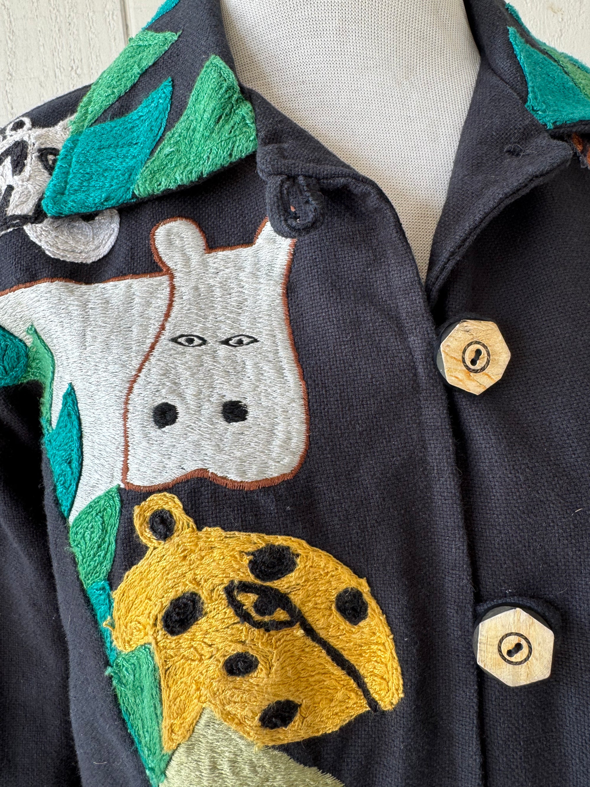 90s Anage Embroidered Safari Animals Cotton Jacket