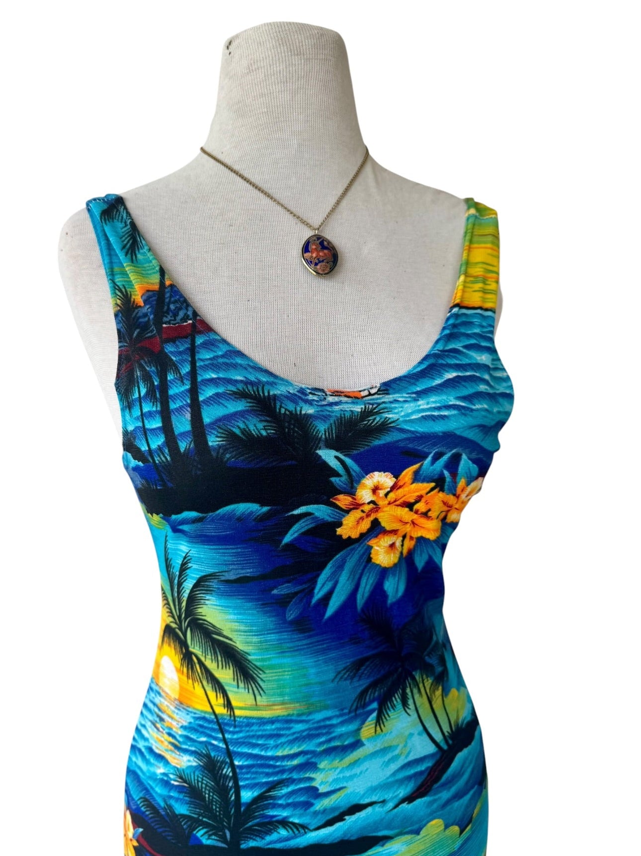 90s Hilo Hattie Blue Hawaiian Floral Knit Dress